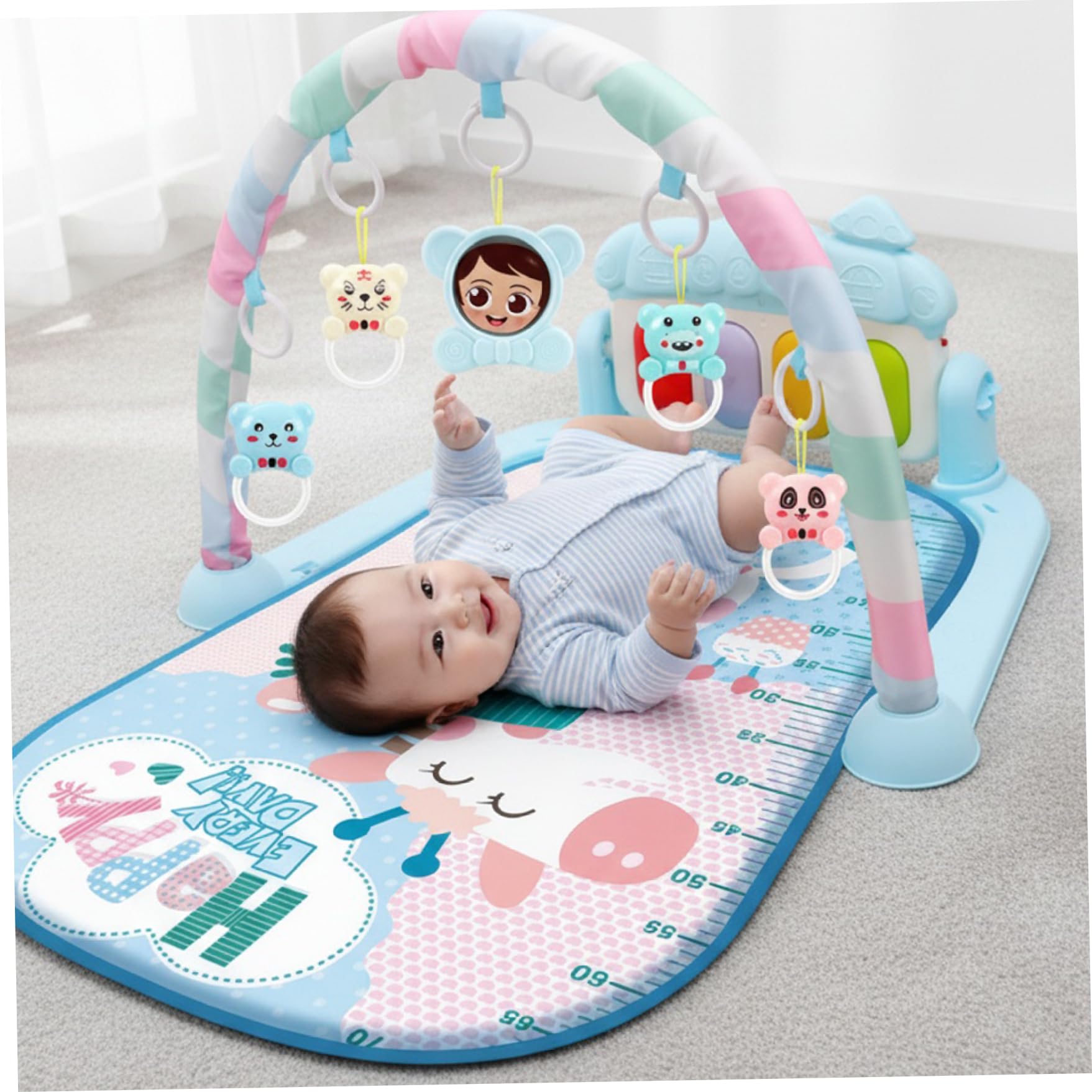 Alfombra de juegos para gimnasio para bebés con música y luz Centro de actividades para bebés fácil y seguro con colgante de sonajero Tapete para el tiempo boca abajo Juguetes para recién nacidos.