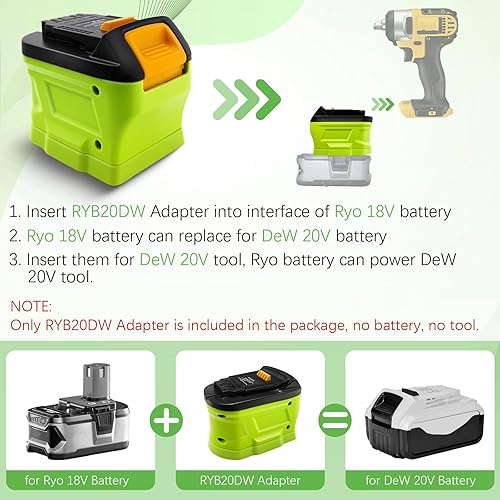 Miniatura 2 de Adaptador para herramientas Dewalt de 20 V, para batería Ryobi de 18 V para reemplazar la batería Dewalt 20 V MAX DCB204 DCB207 DCB206, funciona