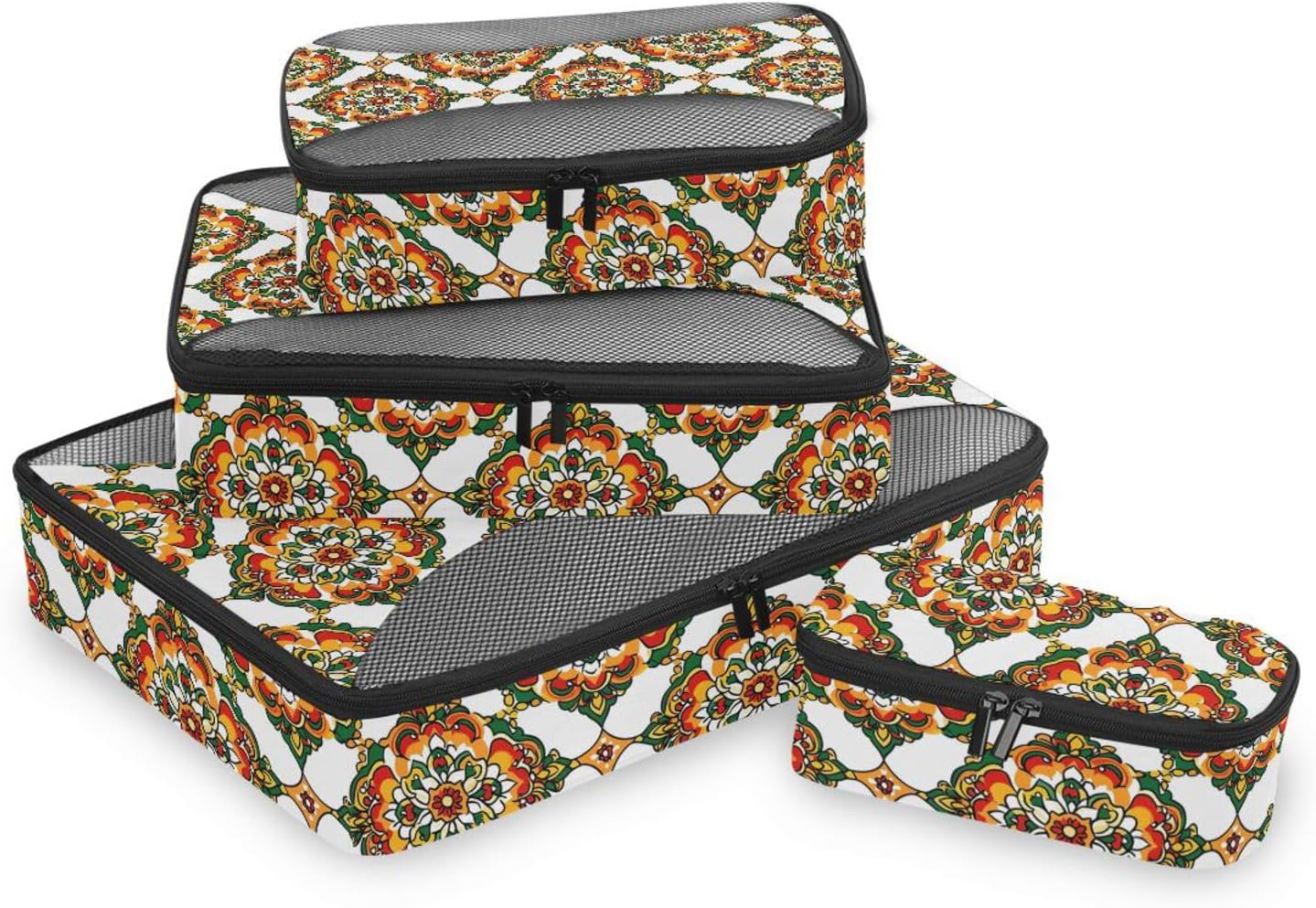 4 Pcs set suitcase organizer bags Mesh Travel Essentials Mandala Indian Inspired Pattern lightweight packing cubes set