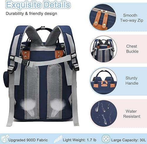 Miniatura 6 de Mochila para pañales para mamá y papá, grande, impermeable, para viaje, para bebés, niñas y niños pequeños, Azul, Grande, Moderno Azul,Un