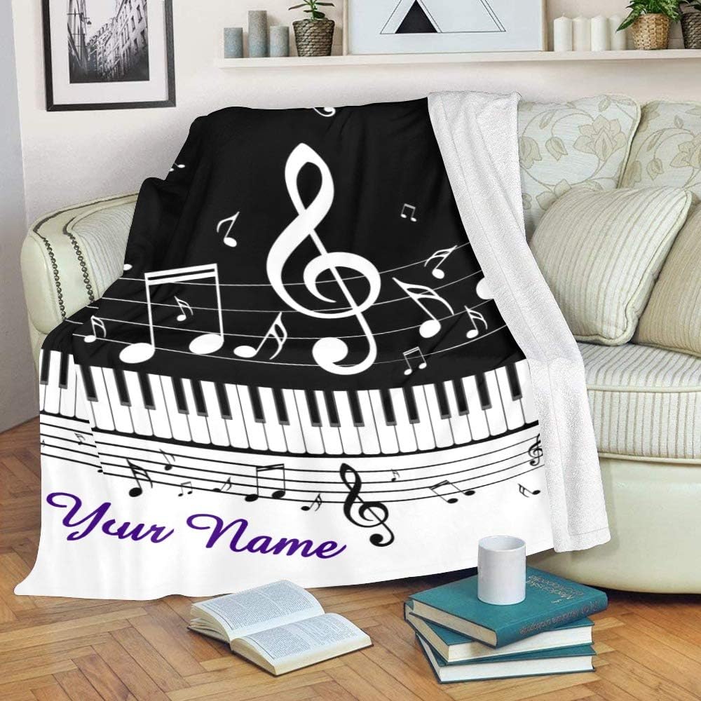 Custom Blanket with Name Text,Personalized Abstract Piano Keys Music Super Soft Fleece Throw Blanket for Couch Sofa Bed (50 X 60 inches)