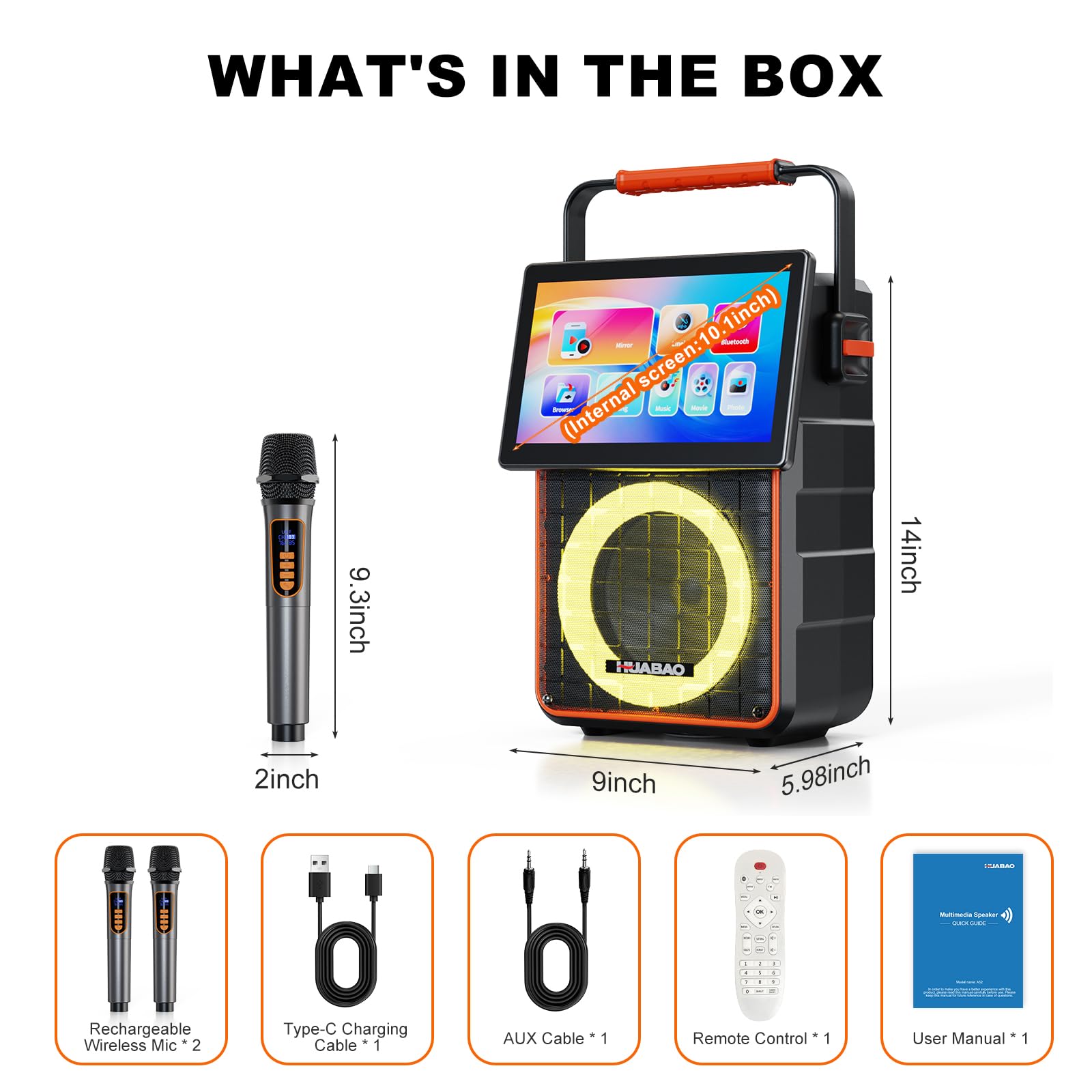 Máquina de karaoke con pantalla HD de 10.1 pulgadas, 2 micrófonos inalámbricos