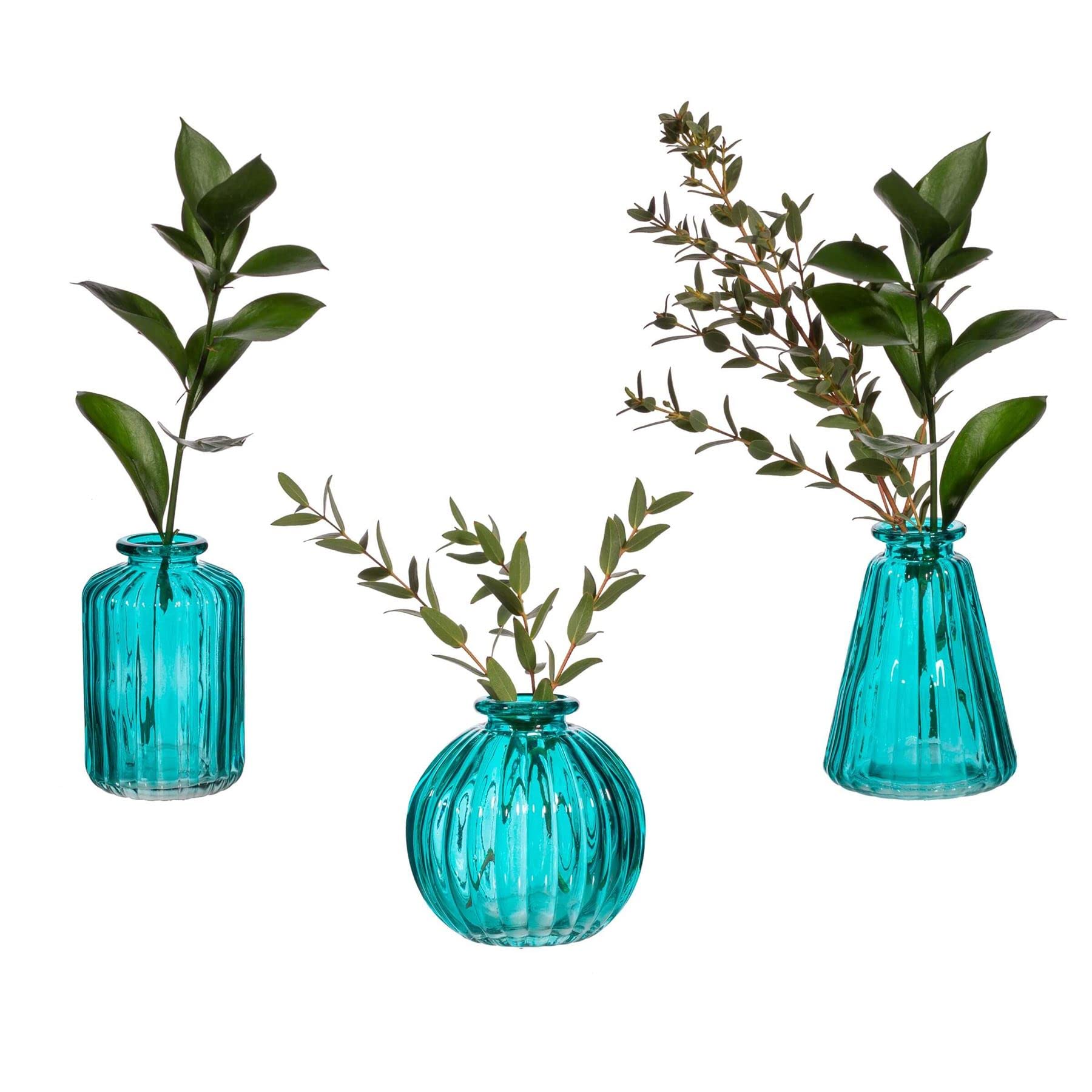 Maia Gifts Turquoise Glass Bud Jarrones Set
