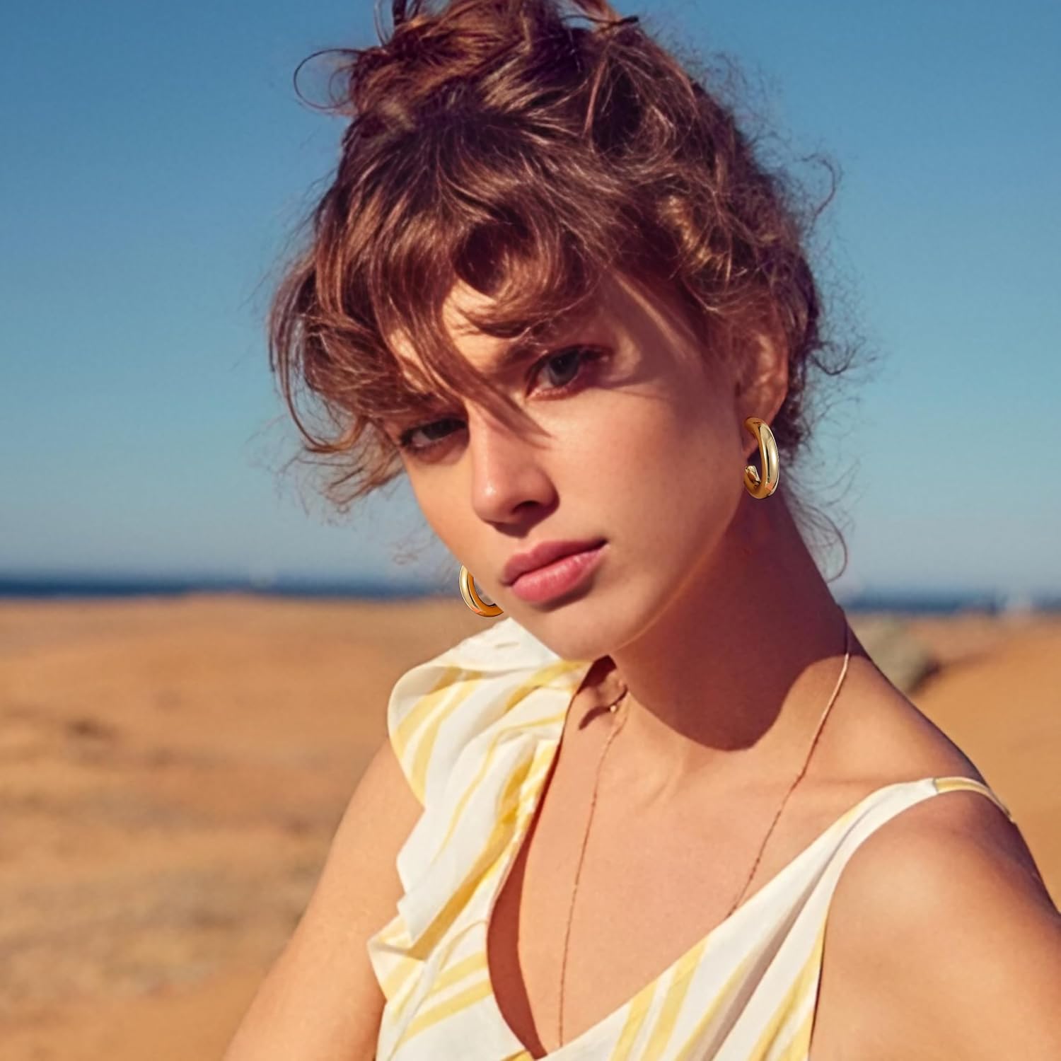 Gacimy Chunky Hoop Earrings for Women 14K Gold Plated, 925 Sterling Silver Post Hoops for Women - Image 4