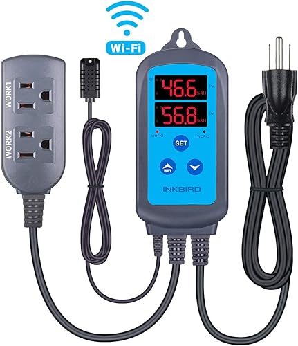 Miniatura 2 de Inkbird Controlador digital de humedad Wi-Fi IHC-200 Humidistato precableado de salida dual para cultivo de hongos curado carne reptil invernadero