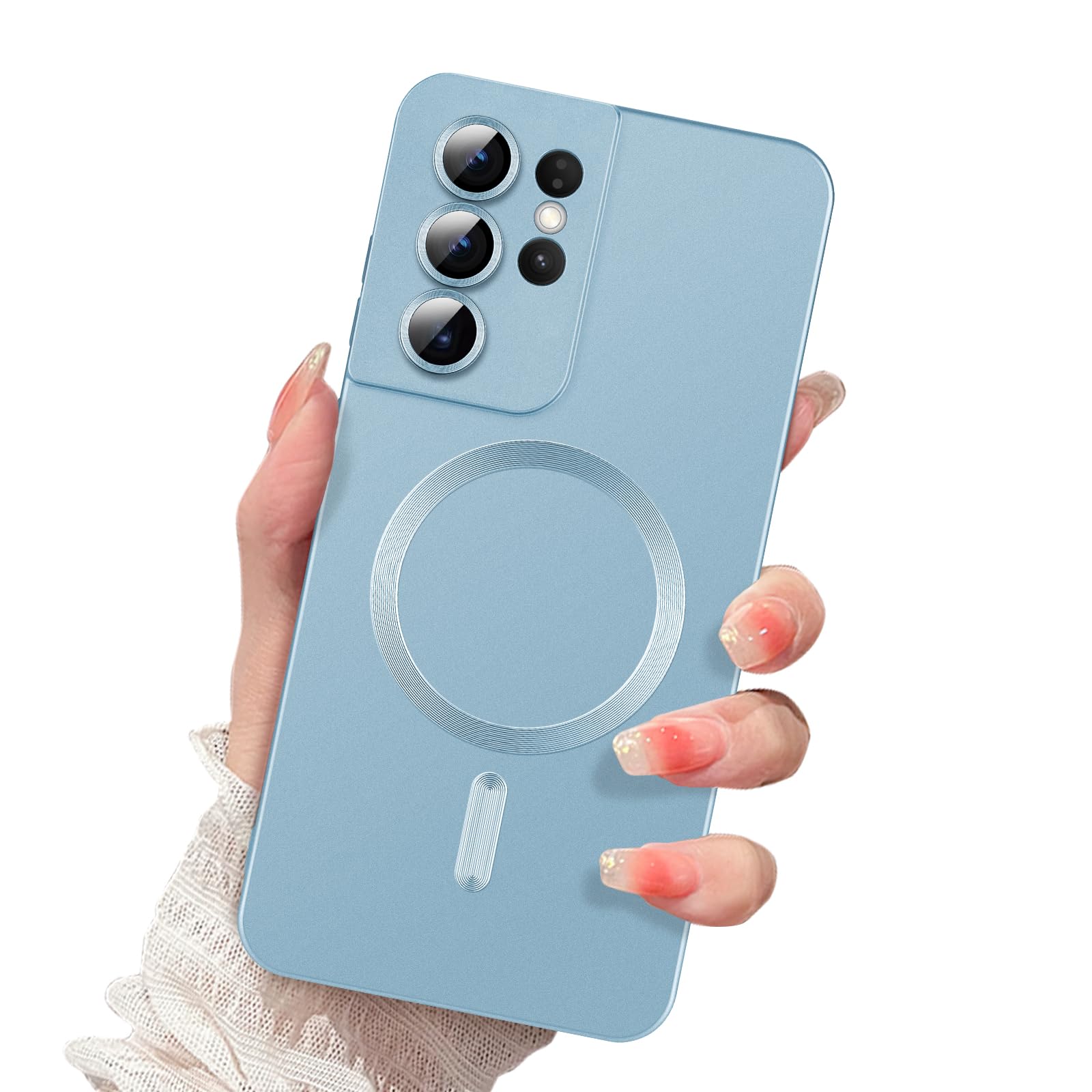 Newseego for Samsung Galaxy S21 Ultra 5G Magnetic Case, Luxury Metallic Paint Case with Full Camera Lens Protector for Women Girls Men Soft TPU Bumper