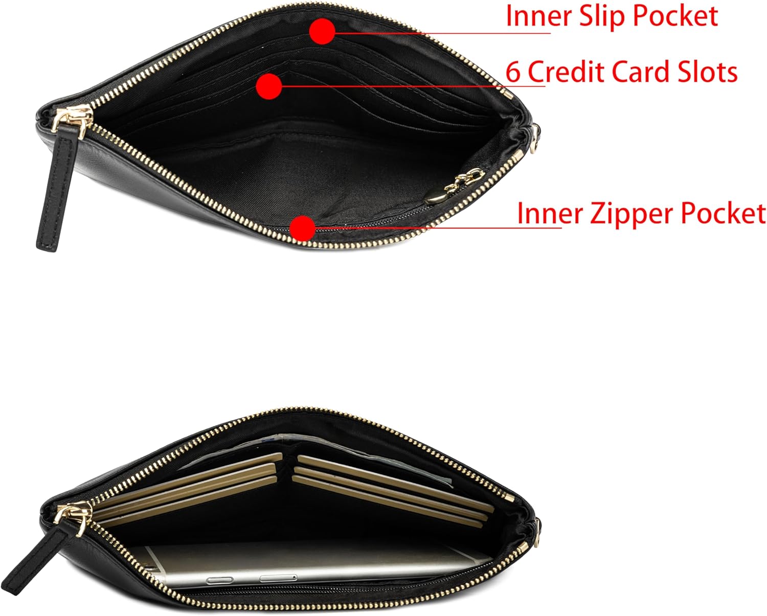 DORIS&JACKY Small Leather Wristlet Clutch Purse for Women Slim Thin Designer Goatskin Cell Phone Pouch Bag with Strap