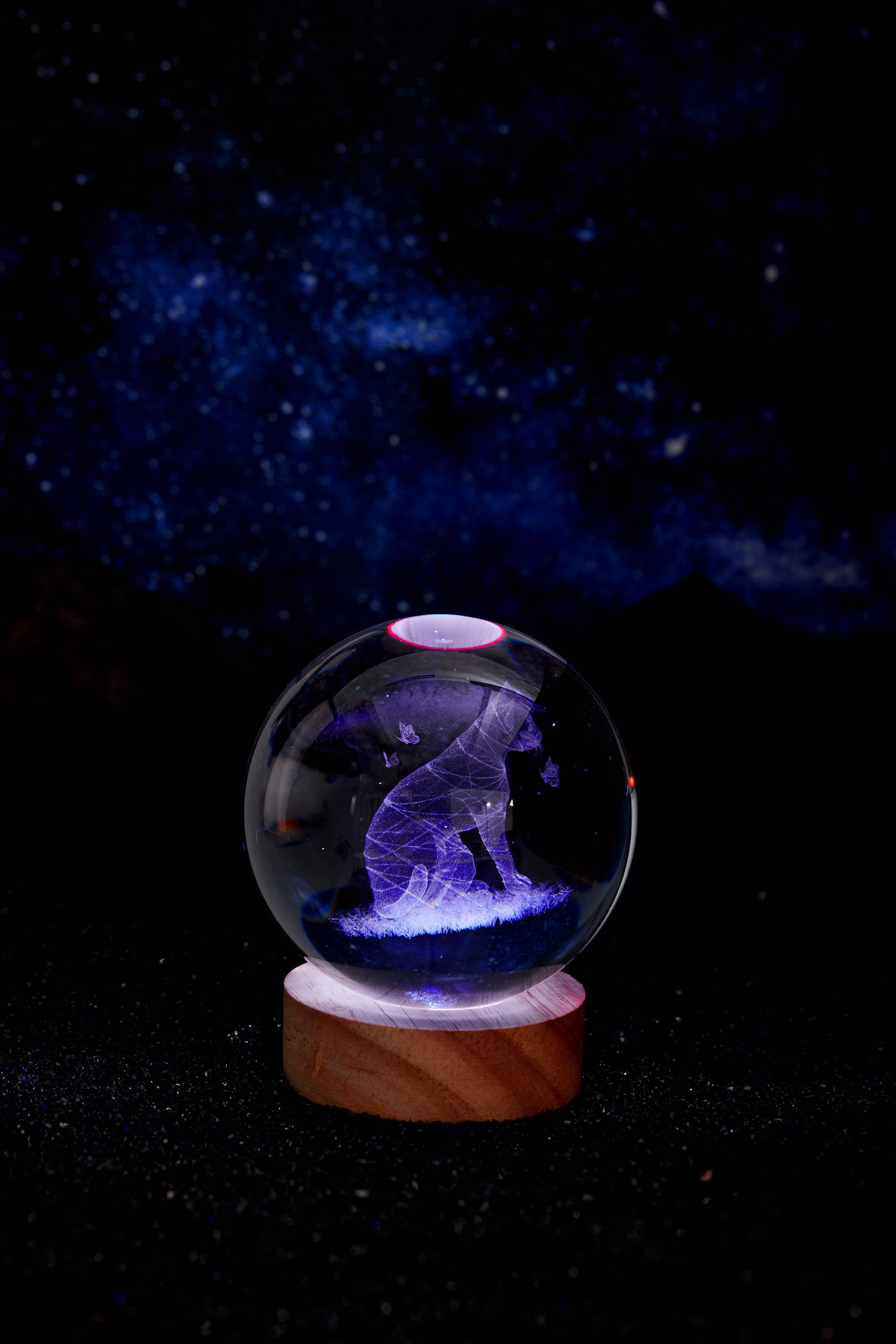 Katzen-Kristallkugel-Nachtlicht, 8,9 cm, 3D-Katzen-Kristalllampe mit LED-Holzsockel, 16 Farbwechsel mit Fernbedienung, Geschenk-Box-Verpackung, Geschenkideen für Freunde (Katze)