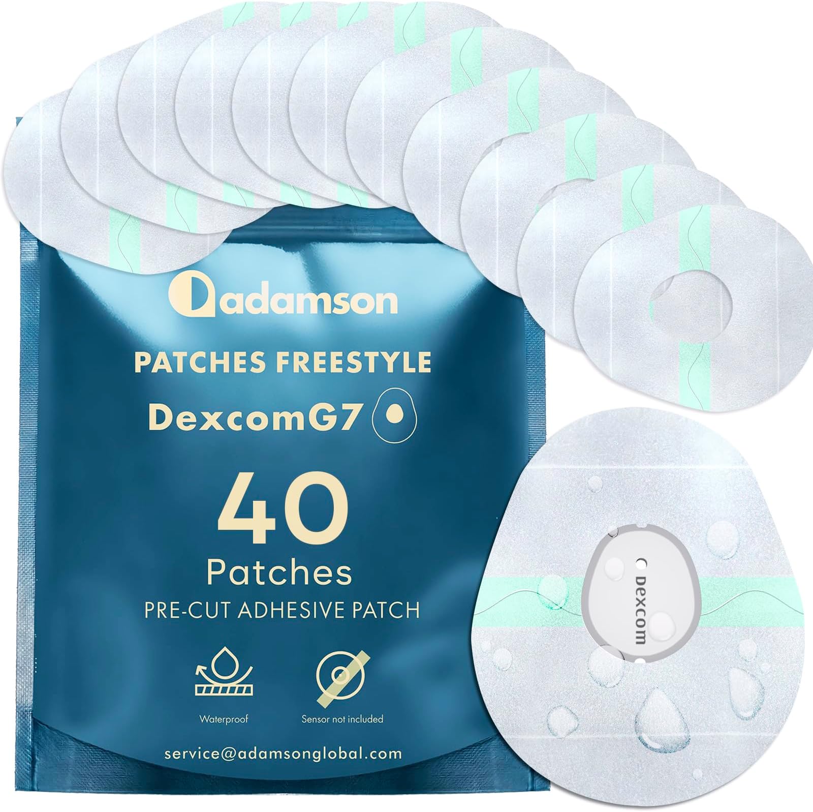G7 Patches – 40 x Adhesive Patches for Dexcom G7 Waterproof, Transparent, Long-Lasting, No Glue on Center, Non-Irritating, Easy to Apply and Remove – Ideal for Sports, Swimming, and Daily Use