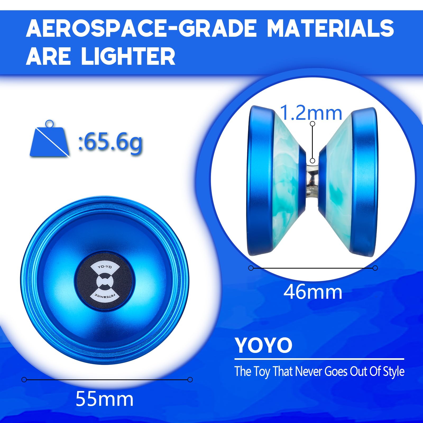 FETESNICE X1 Yoyo Professional, Unresponsive Yoyos for Kids Adults, Metal and Plastic Trick Yo-Yo with Bag + Glove + 10 Replacement Yoyos Strings(Blue Green)