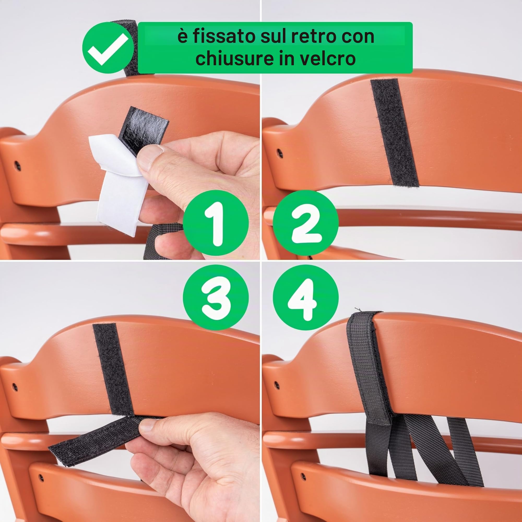 Sistema di imbracatura a 5 punti per seggiolone, 1 Set, compatibile con Hauck, Stokke Tripp Trapp, Roba, ecc., in Nero, imbracatura con clip sul petto