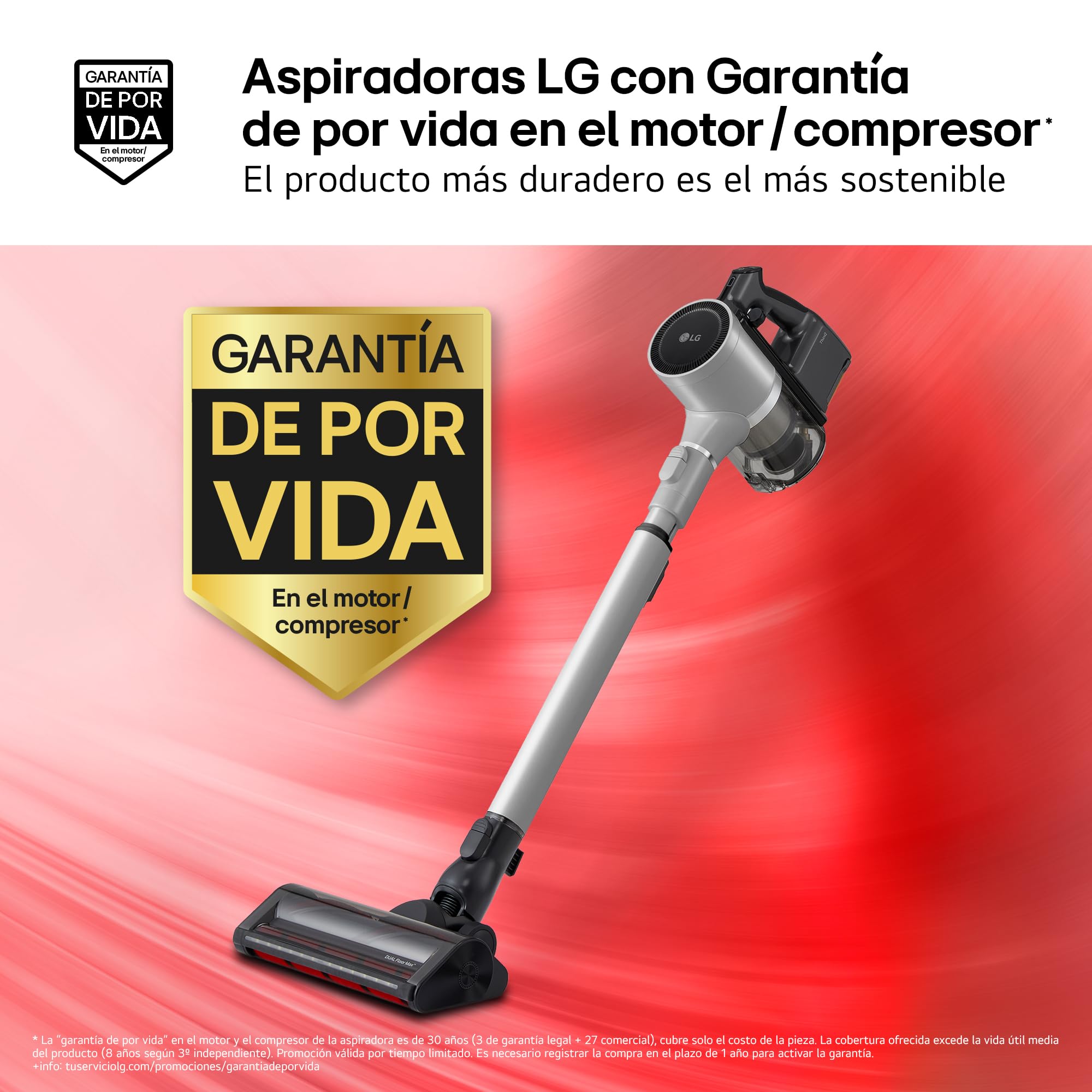 LG A9K-CORE3S - Aspirador Escoba, Kompressor 260W succión, con Doble batería y Sistema de compresión de Polvo, Silver