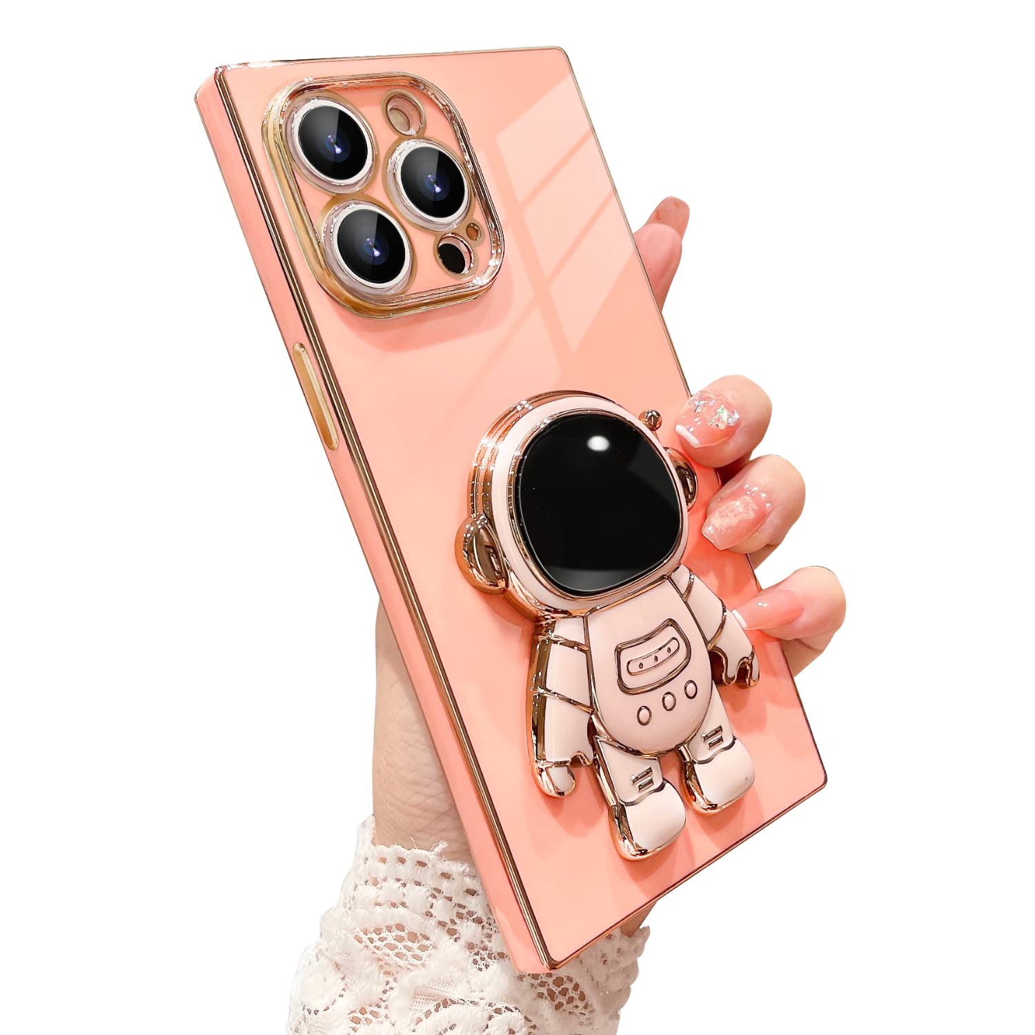 MANLENO 6D Electroplated Astronaut Stand Case for iPhone 14 Pro Max Case Square Edge Astronaut