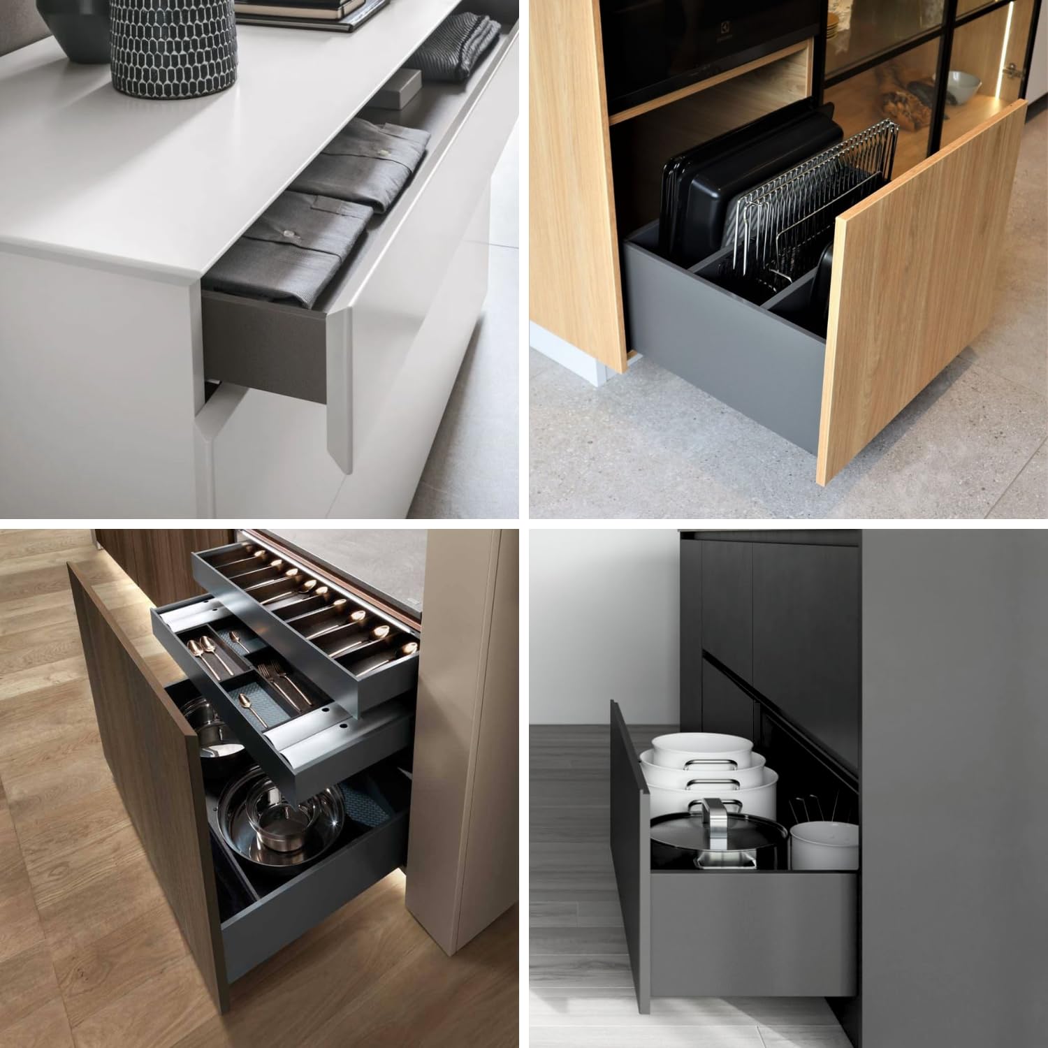 CASSETTO in KIT Ad Estrazione Totale per Ambiente Camera Bagno Cucina Ufficio - Nuovo Design SLIM, Portata 40kg, Guide Sincronizzate (H 203mm - P 400mm)