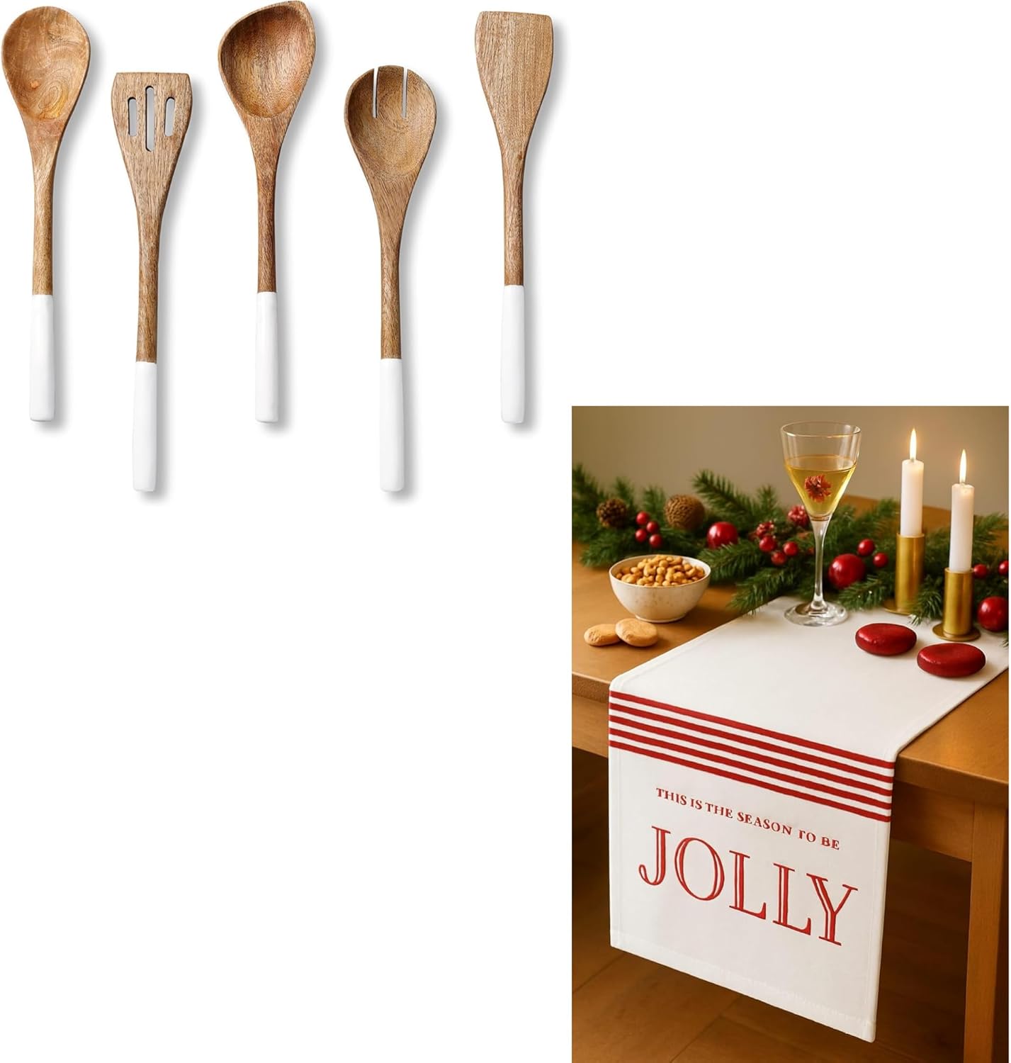 Folkulture Wooden Cooking Spoons & Christmas Table Runner
