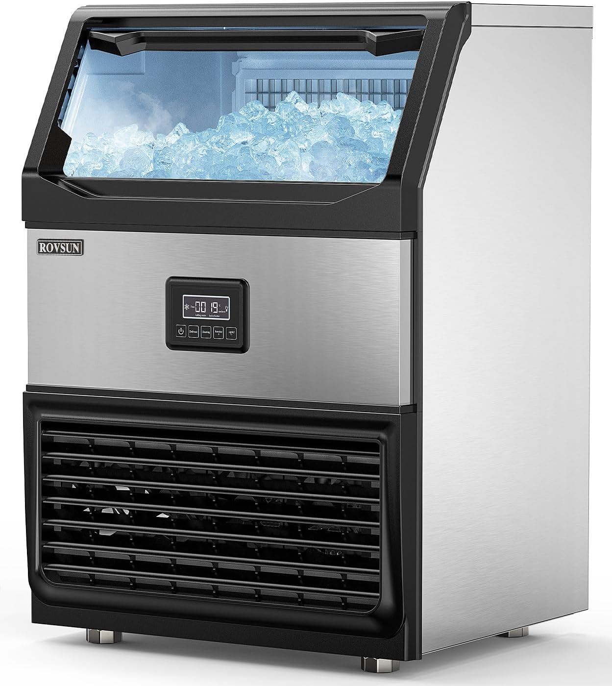 ROVSUN 440lbs/24h Commercial Ice Maker, Large Freestanding Ice Machine with 77lbs Storage Bin & LCD Control Panel for Restaurant Bar Cafe Home Office, Includes Connection Hoses & Scoop