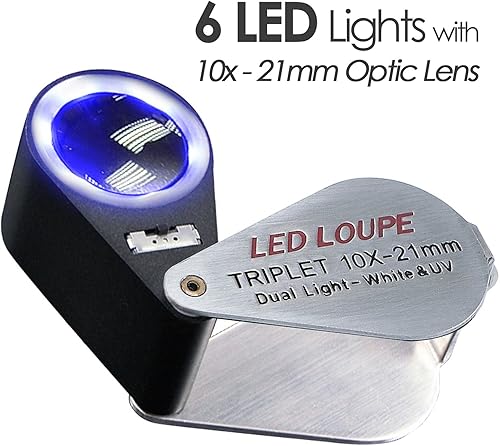 Miniatura 2 de Lupa de joyería iluminada, lupa plegable para joyas con luz LED brillante, lupa de joyería de bolsillo de 0.394 x 0.827 in, lupa de ojo para gemas,