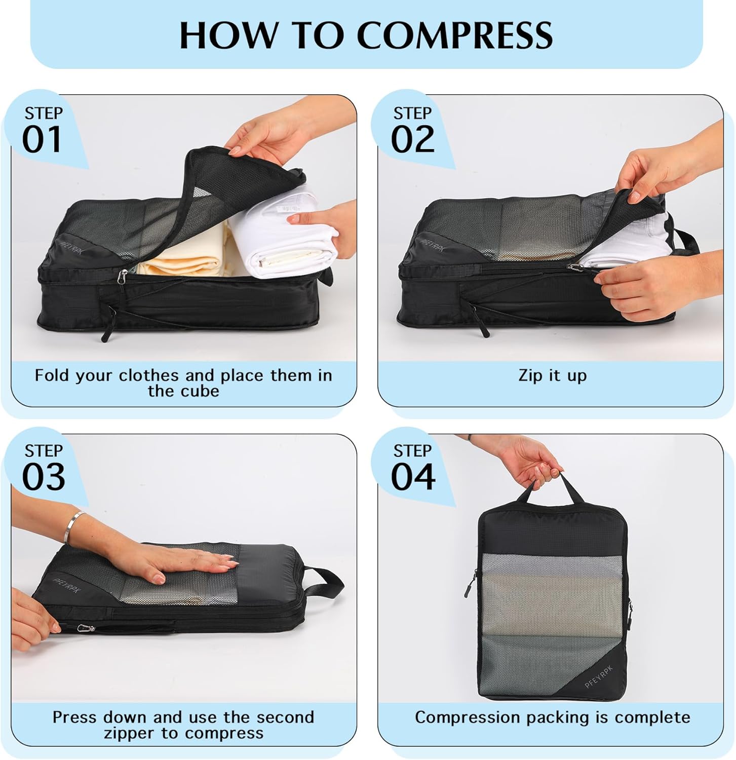 Lightweight Compression Packing Cubes for Suitcases, Compressible Expandable Travel Packing Organizer with Clear Toiletries and Backpack Bag, Travel Essentials for Carry on Luggage 7 Set - Image 6