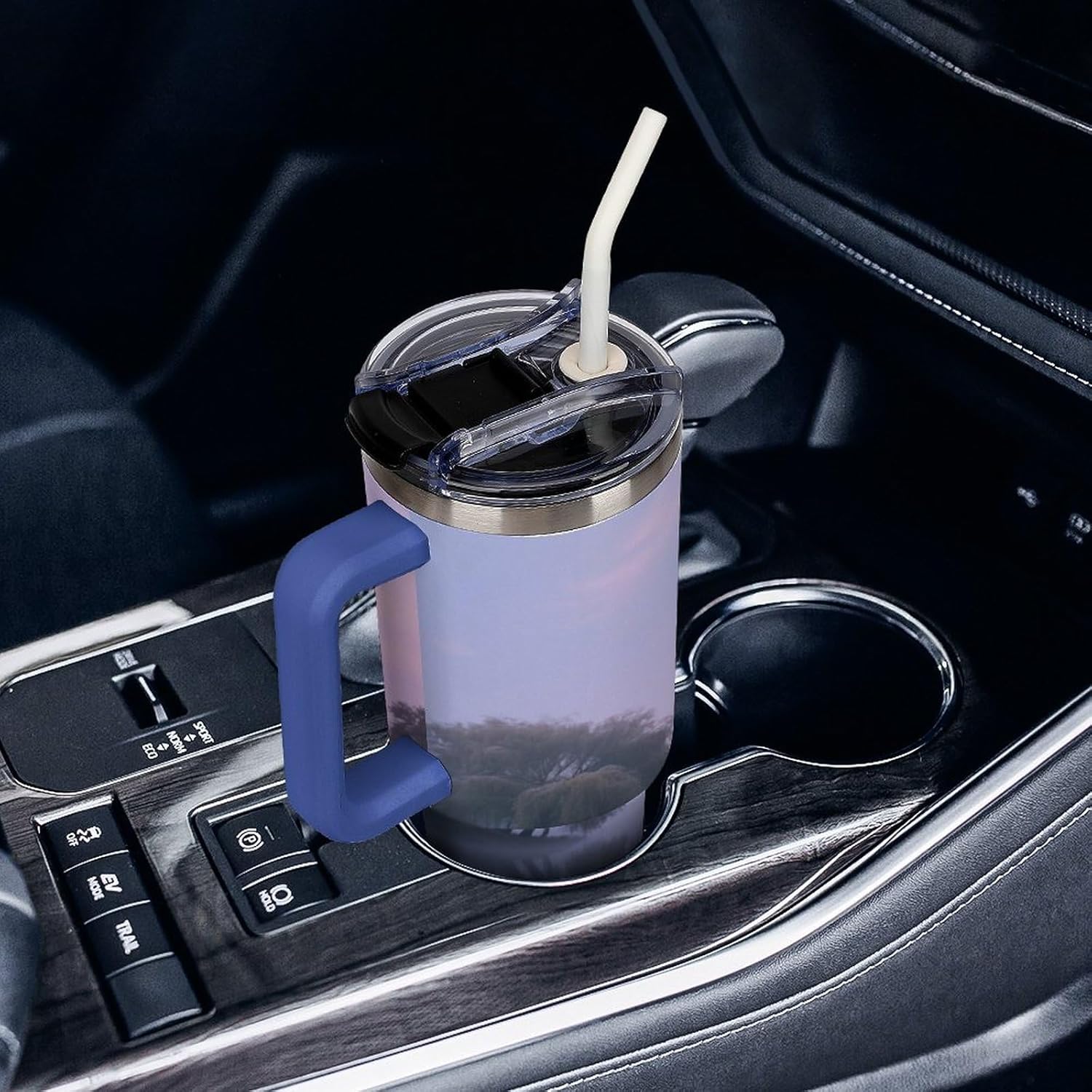 40 Oz Insulated Mug with Handle Lid And Straw Willow Forest Rainbow Pattern Large Metal Sports Bottle Great for Gifts Parties Office Coffee