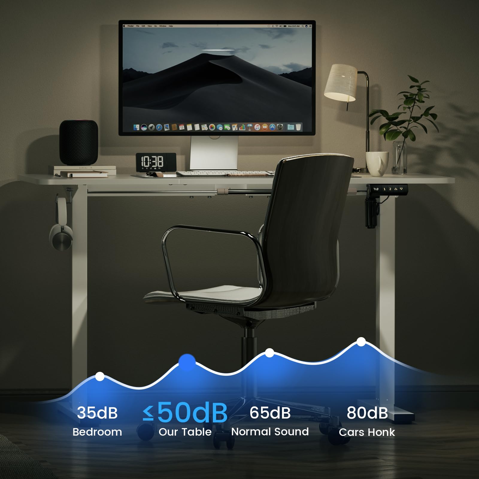 buybyroom Salas de Conferencia, Estructura Mesa Elevable, Patas Escritorio Elevable para Mesa Regulable Altura, con USB, Sin Panel de Escritorio