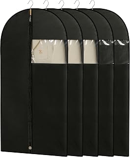 Suit Bags for Closet Storage, 43'' Garment Bags for Hanging Clothes, Suit Garment Bag, Black Suit Cover Bags with Clear Window for Coats, Jackets, Shirts(5 Packs)