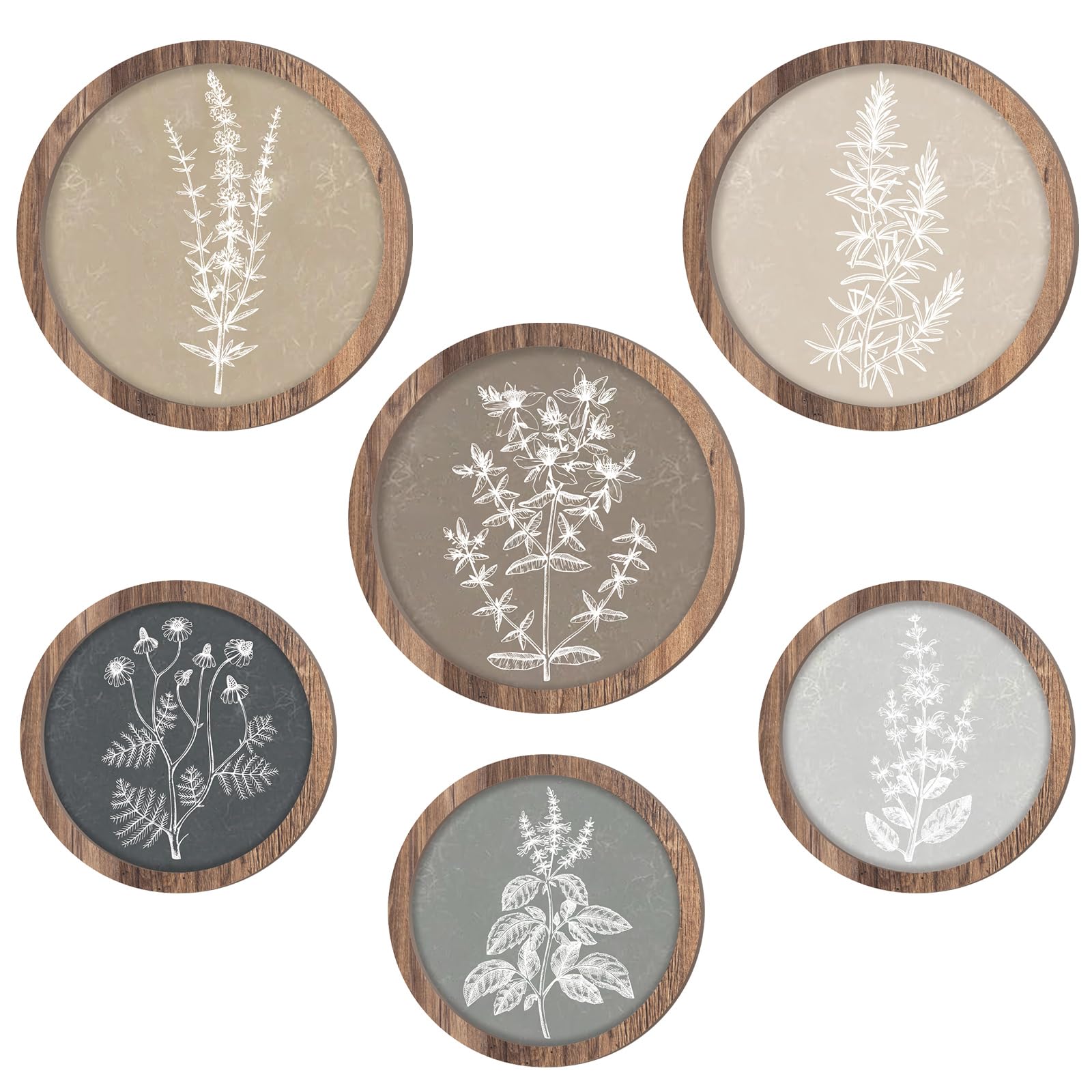 Threehoney 6 Pcs Framed Botanical Wall Art Set Floral Wall Art Vintage Boho Plant Print Hanging Decor Botanical Prints Wooden Rustic Floral Home Decor(8 Inch, 10 Inch)