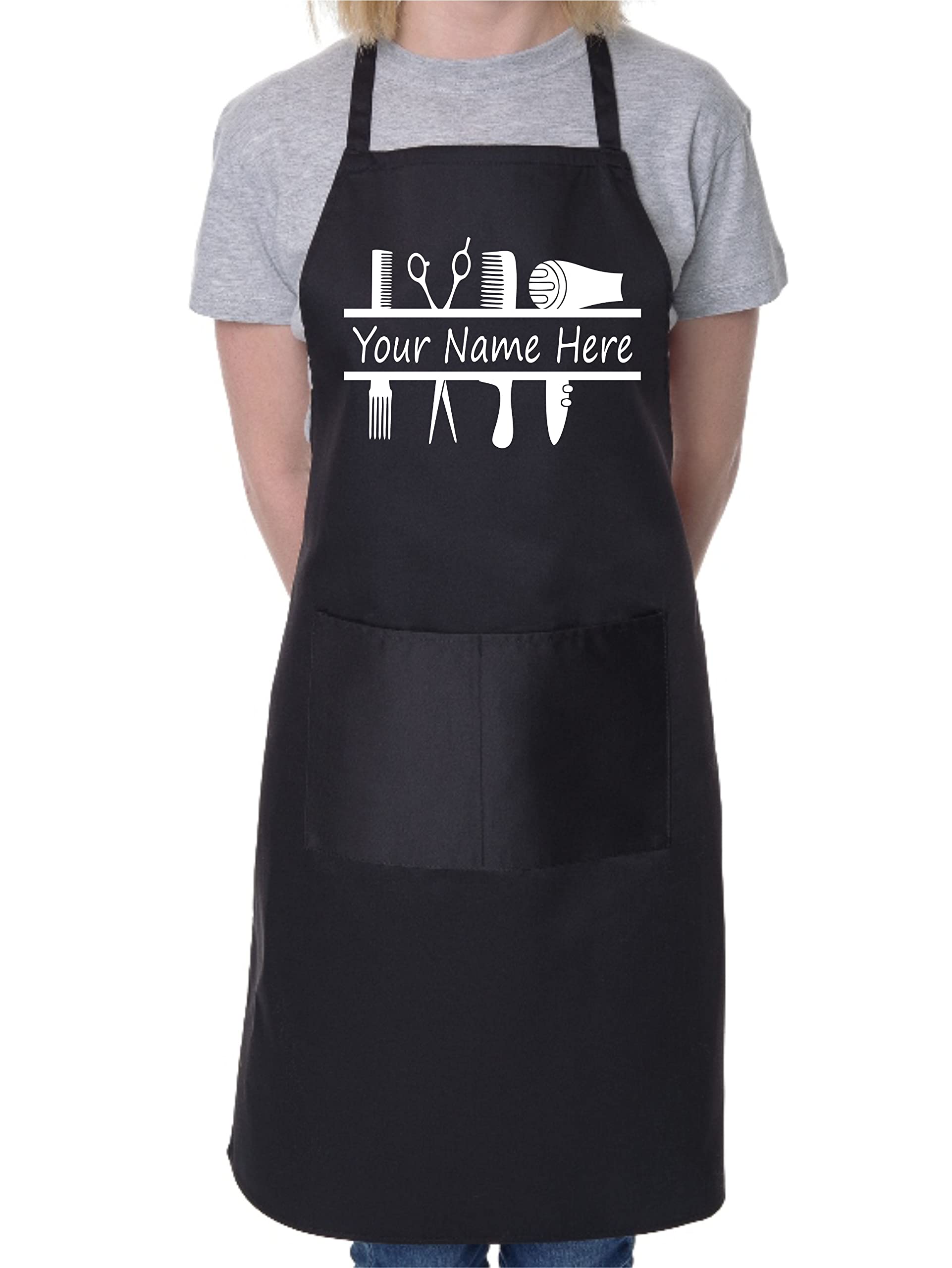 Print4u Unisex Black Personalised Apron Hairdresser Add Your Name Or Company Here Apron
