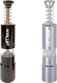 2Pcs Salt And Pepper Thumb Push Button Metal Grinder Set, Grind Travel Gadgets, Spice Grinder, for Black Pepper, Sea Salt and Himalayan Salt Black And Silver
