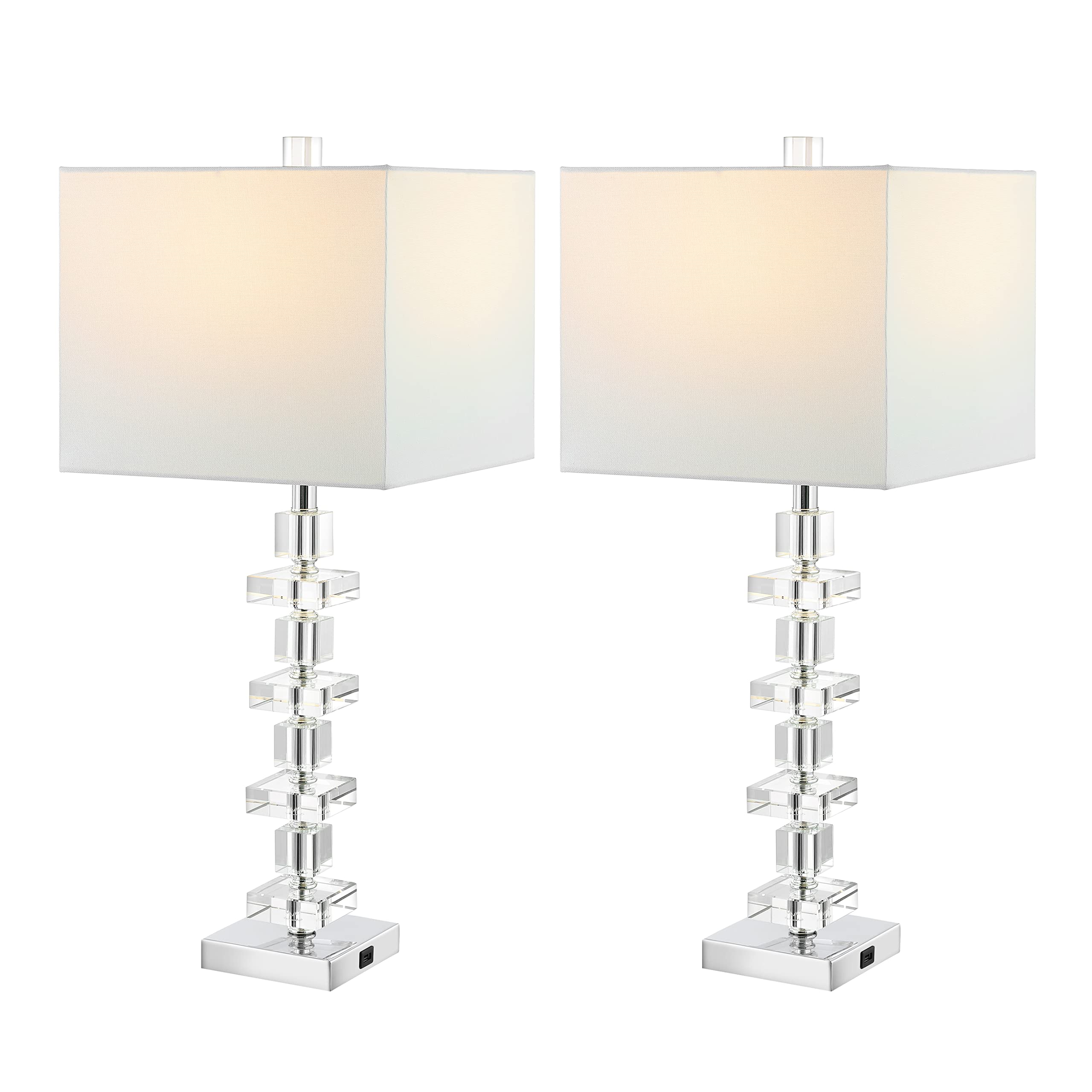 SAFAVIEH Lighting - Deco 28.5" Crystal Table Lamp Set of 2 with USB Charging Port, Chrome Bedroom Living Room Home Office Lighting, LED Bulbs Included (LIT4169A-SET2-U) Clear/Chrome
