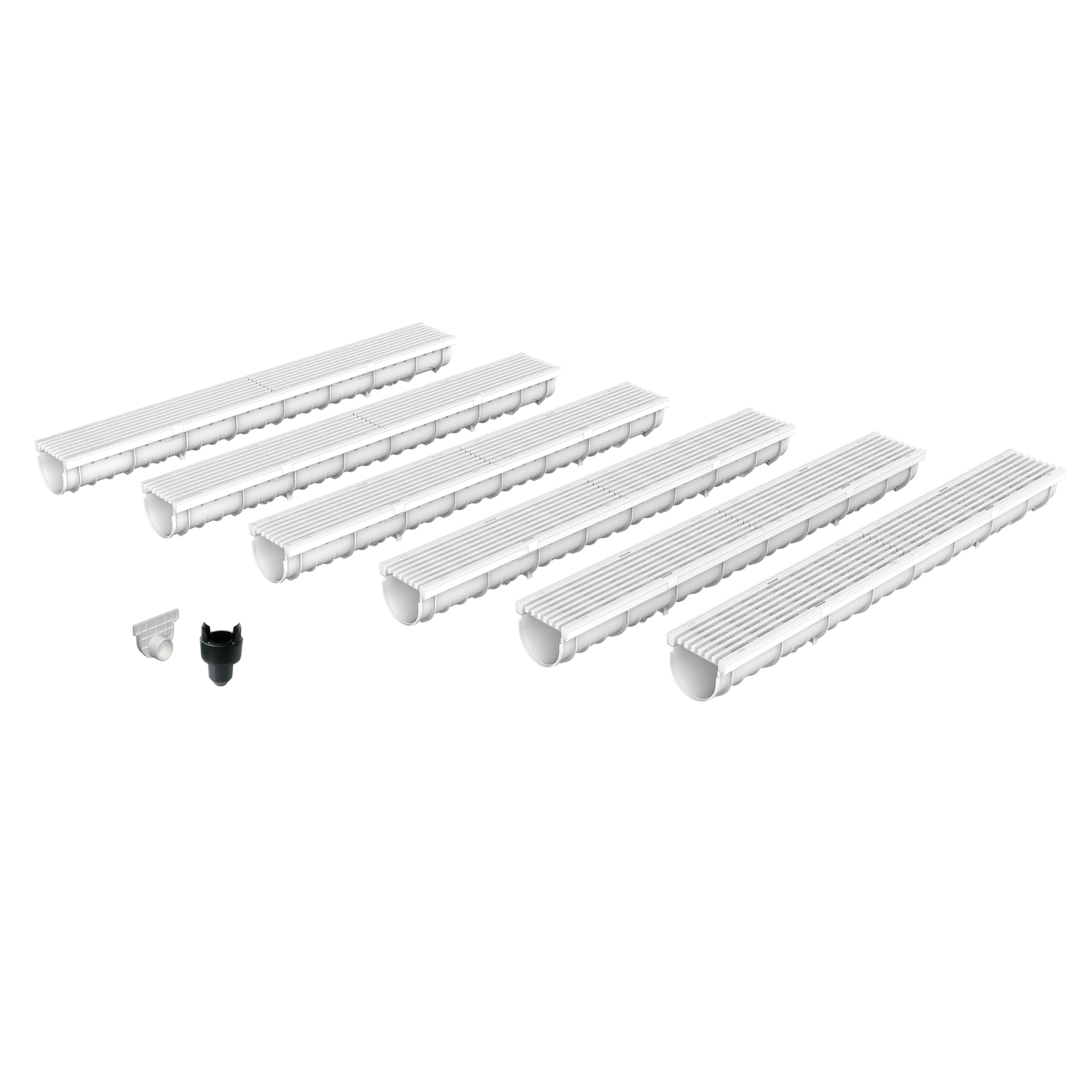 MEA Pack de 6 Caniveaux Extérieurs DECOLINE – Grille en Plastique Recyclé Gris – Drainage Terrasse, Piscine, Jardin – Classe A15 Piéton – Largeur utile 10 cm
