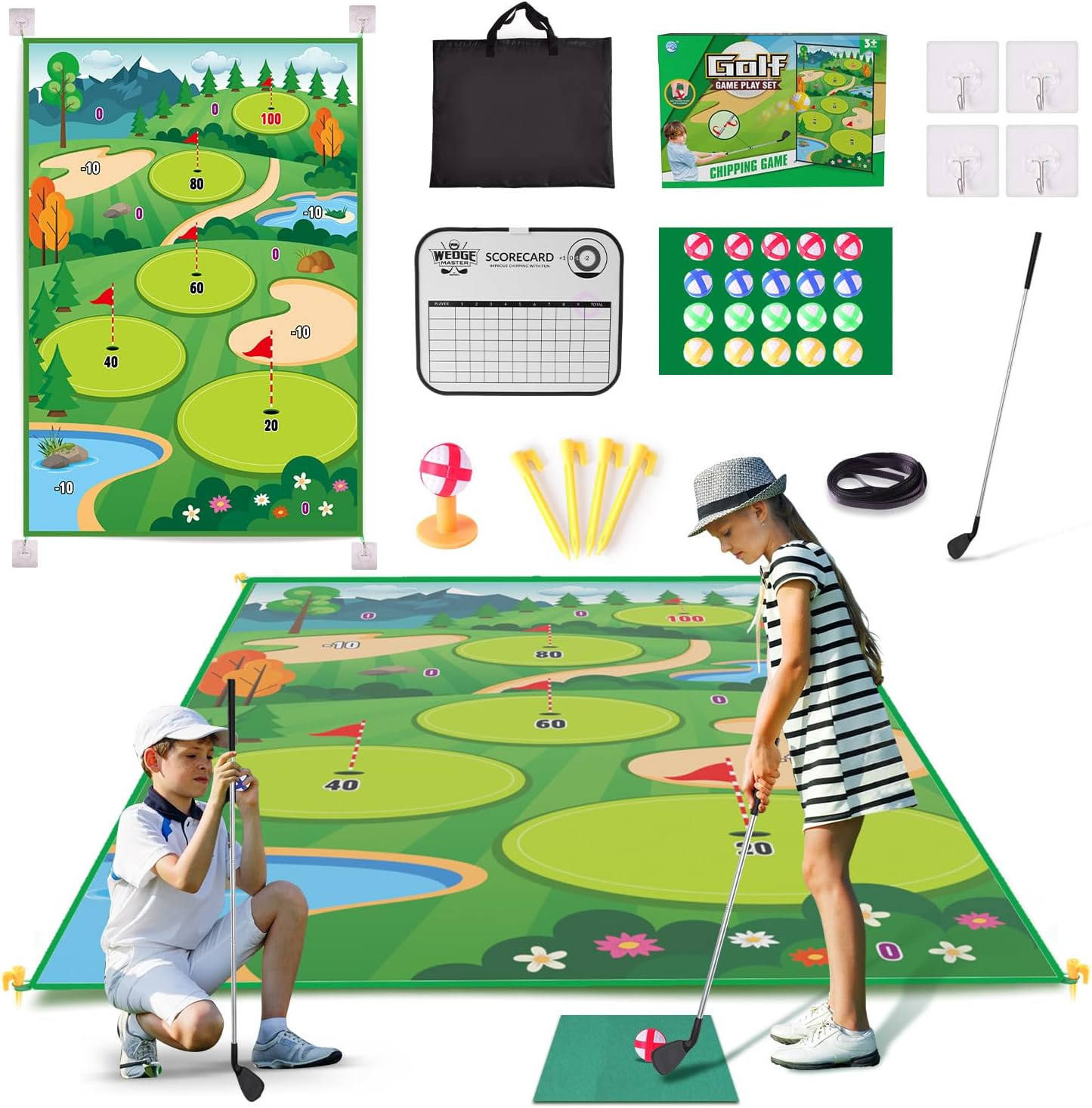 – Clemas Premium Chipping Golf & Dart Practice Mat Set - Indoor/Outdoor Game Kit for Family Fun - Includes Golf Club, Sticky Balls, Club Tee, Scoreboard, and Accessories