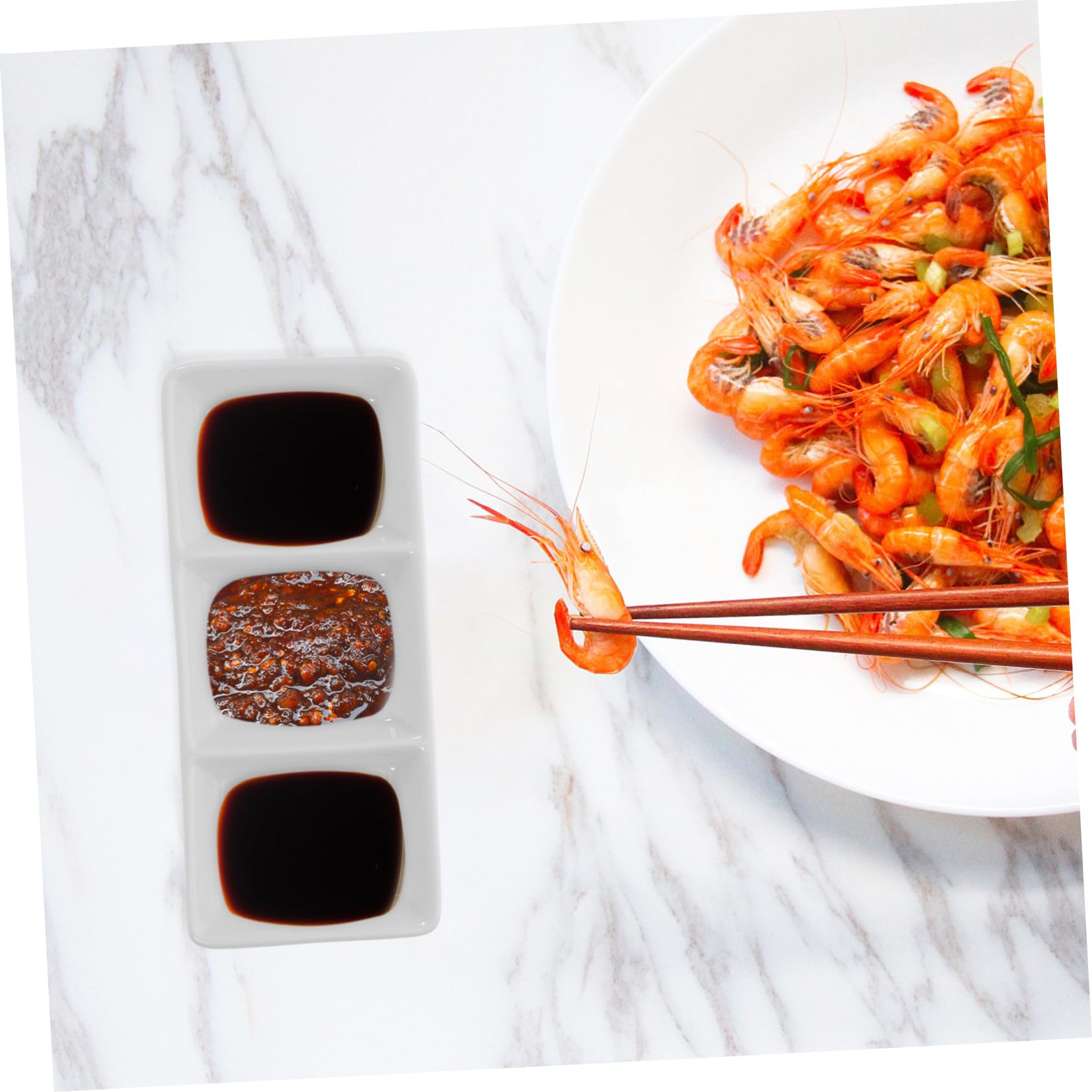 Set 5 Pezzi Piatti in Ceramica Bianca 3 Scomparti per Condimenti e Snack, Portatile per Catering e Tavola da Pranzo