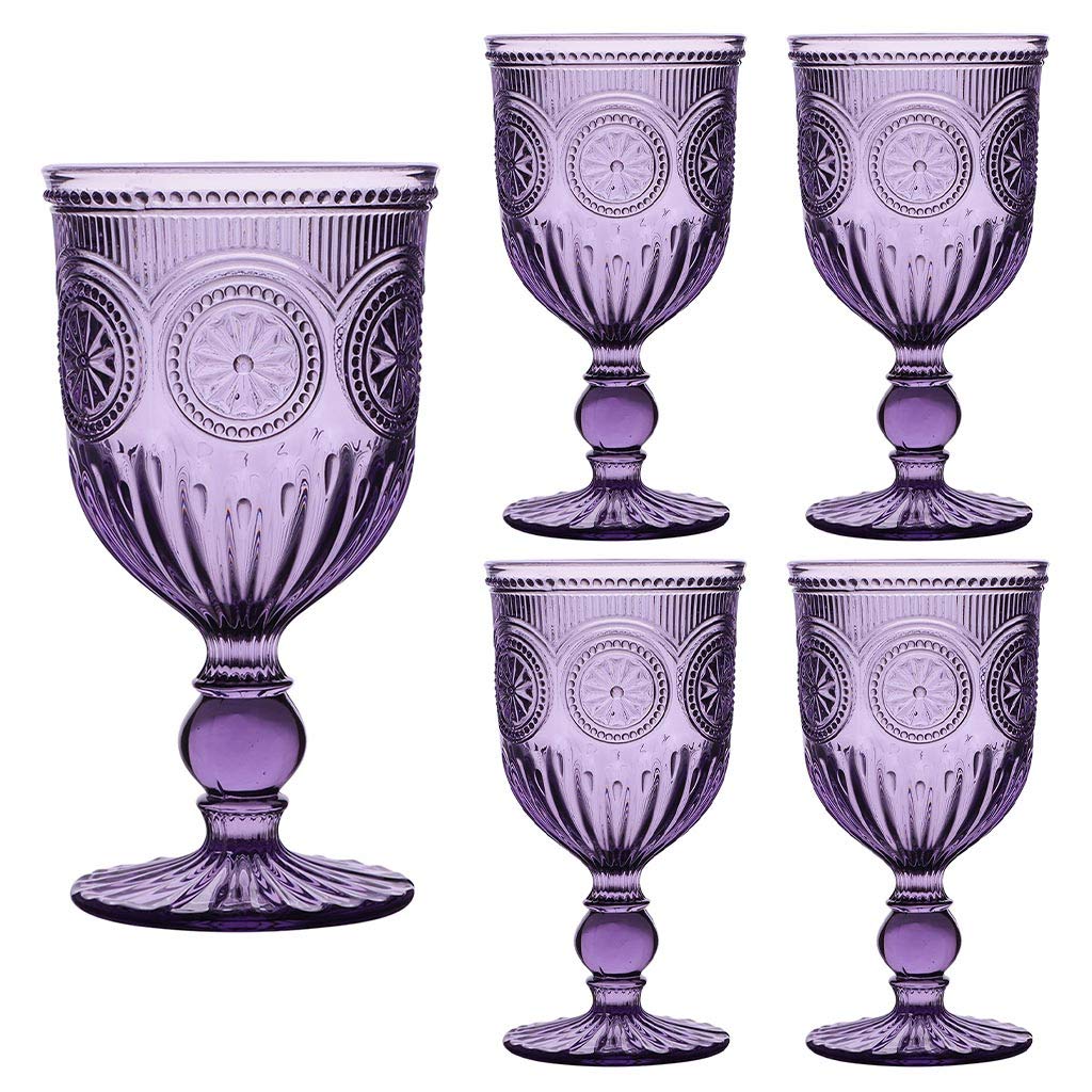 Dibor Purple Wine Goblet Set Embossed 300ml Wine Glasses Dishwasher Safe โ image 1