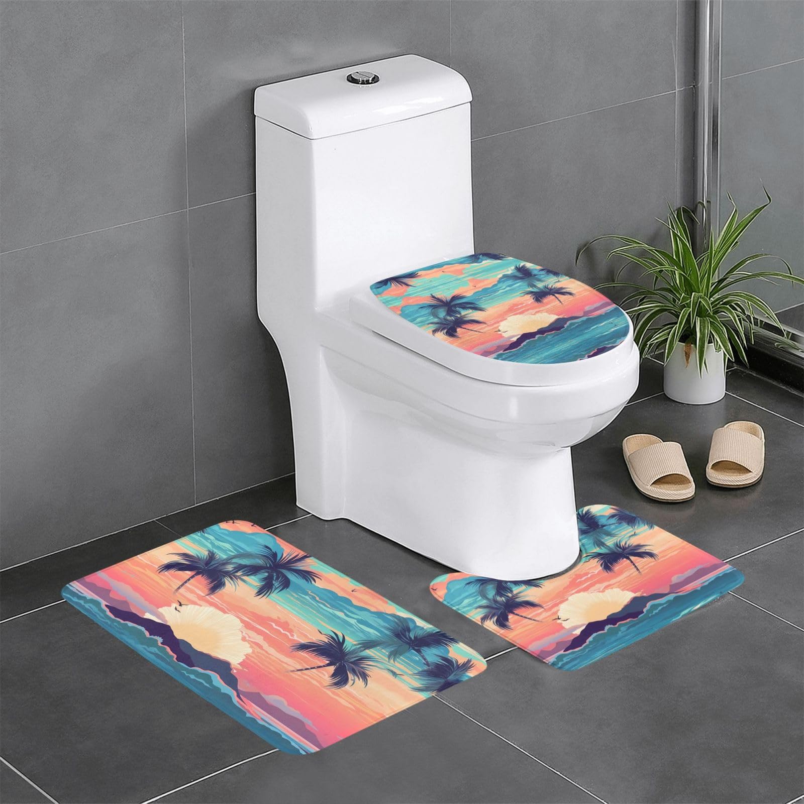 Tapis de salle de bain 61x40 cm lavable et tapis de sol wc imprimé plage