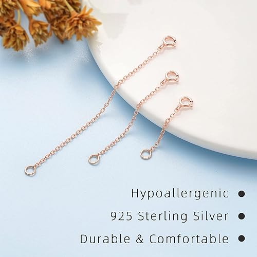 Miniatura 71 de Extensor de collar de plata de ley 925, extensores de cadena de collar para mujer, pulsera de cadena, extensión de joyería para collares, juego de 3