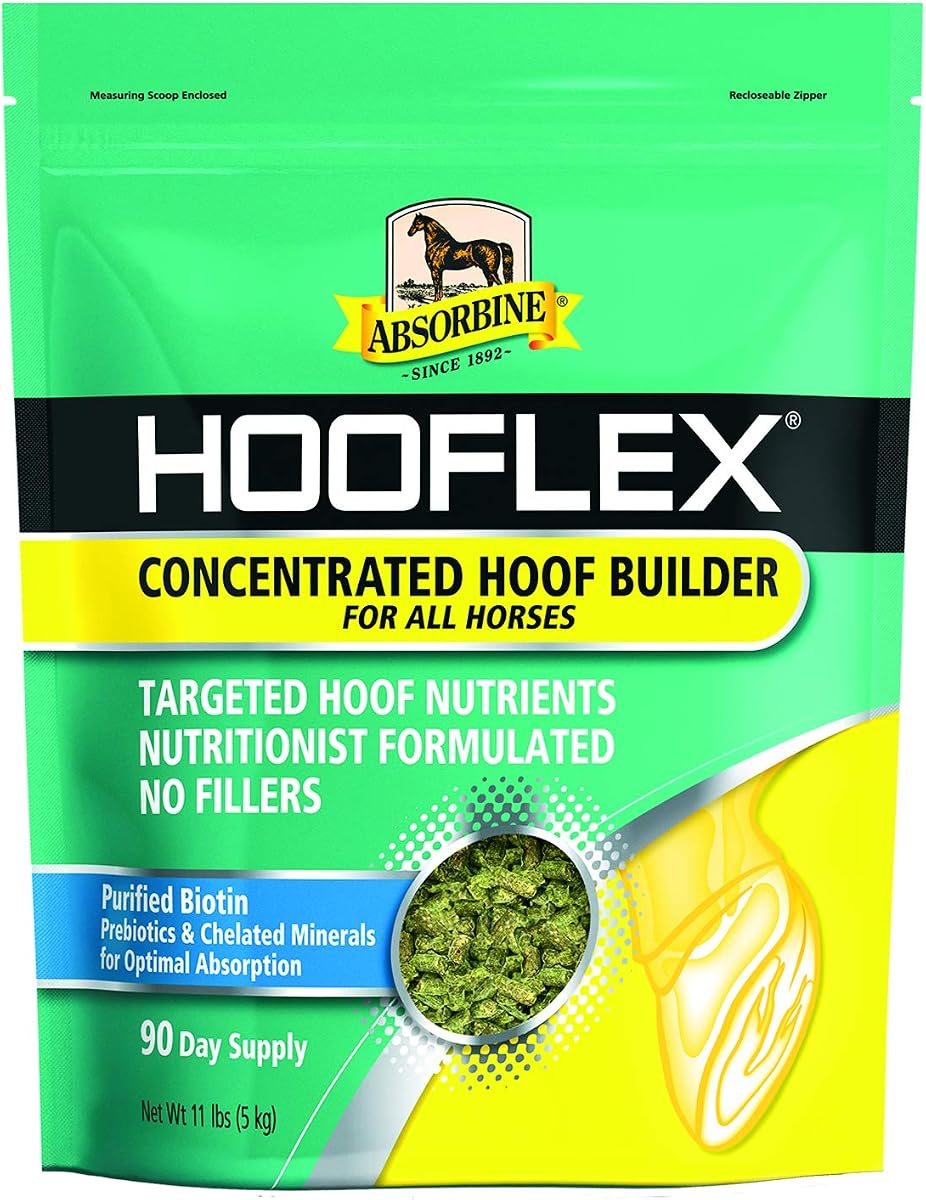 Absorbine Hooflex Suplemento constructor de pezuñas de caballo, 11 lb / 90 días | Pellets, formulados por nutricionistas, aprobados por herradores, biotina purificada, prebióticos, minerales quelados, sin rellenos