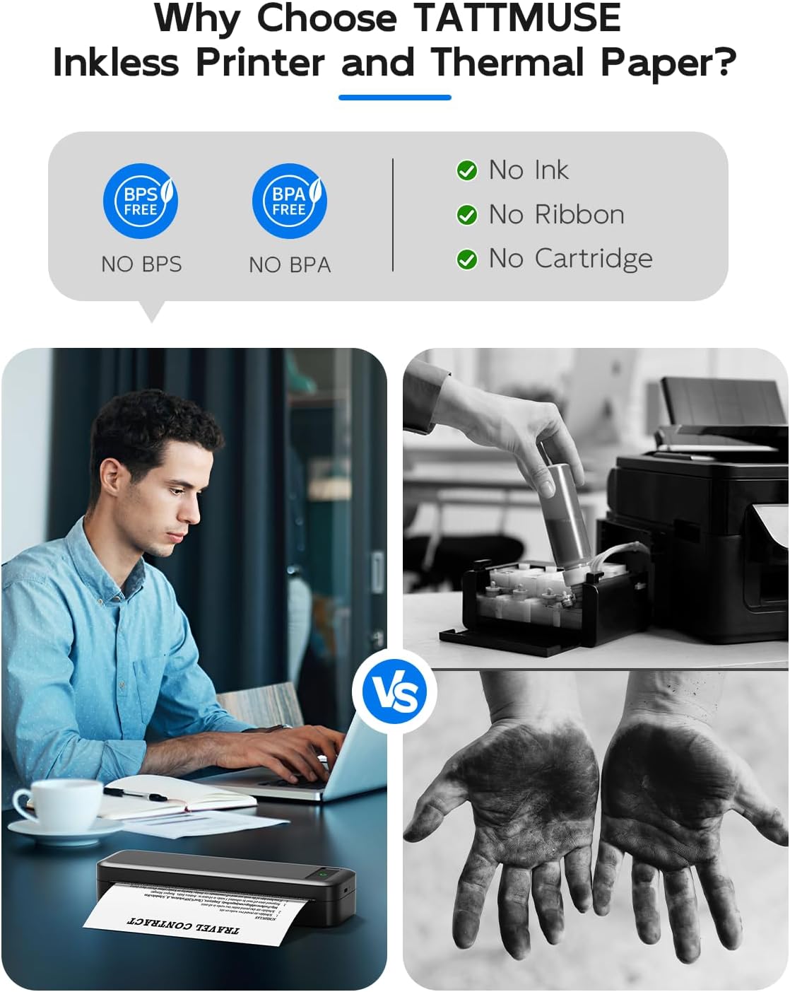 Comparison of inkless thermal printer with traditional ink printer