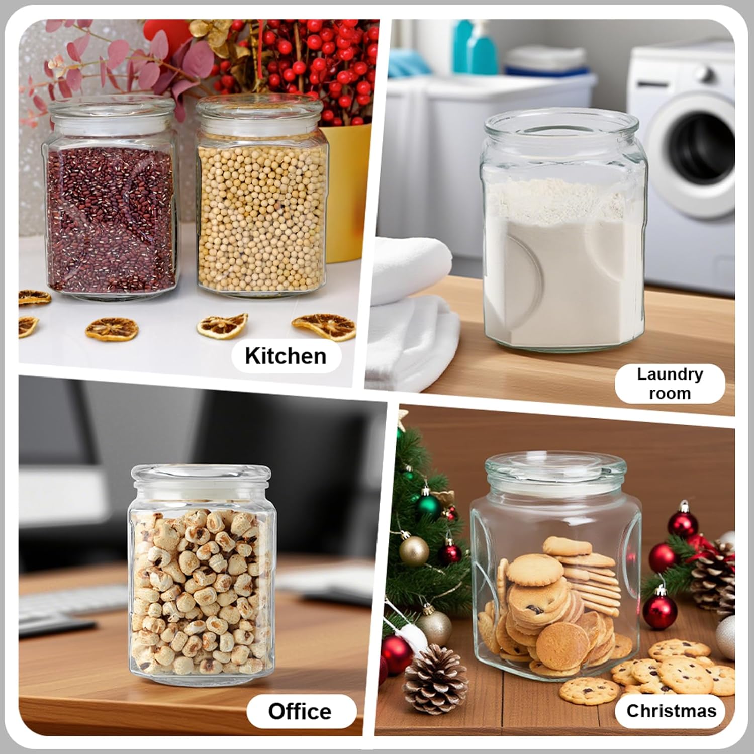 Glass Jars with Lids 64 oz, Airtight Silicone Seal & Non-Slip Design, Large Glass Storage Containers with Lids, Wide-Mouth Storage Containers for Kitchen, Laundry, Pantry & Office - Image 6