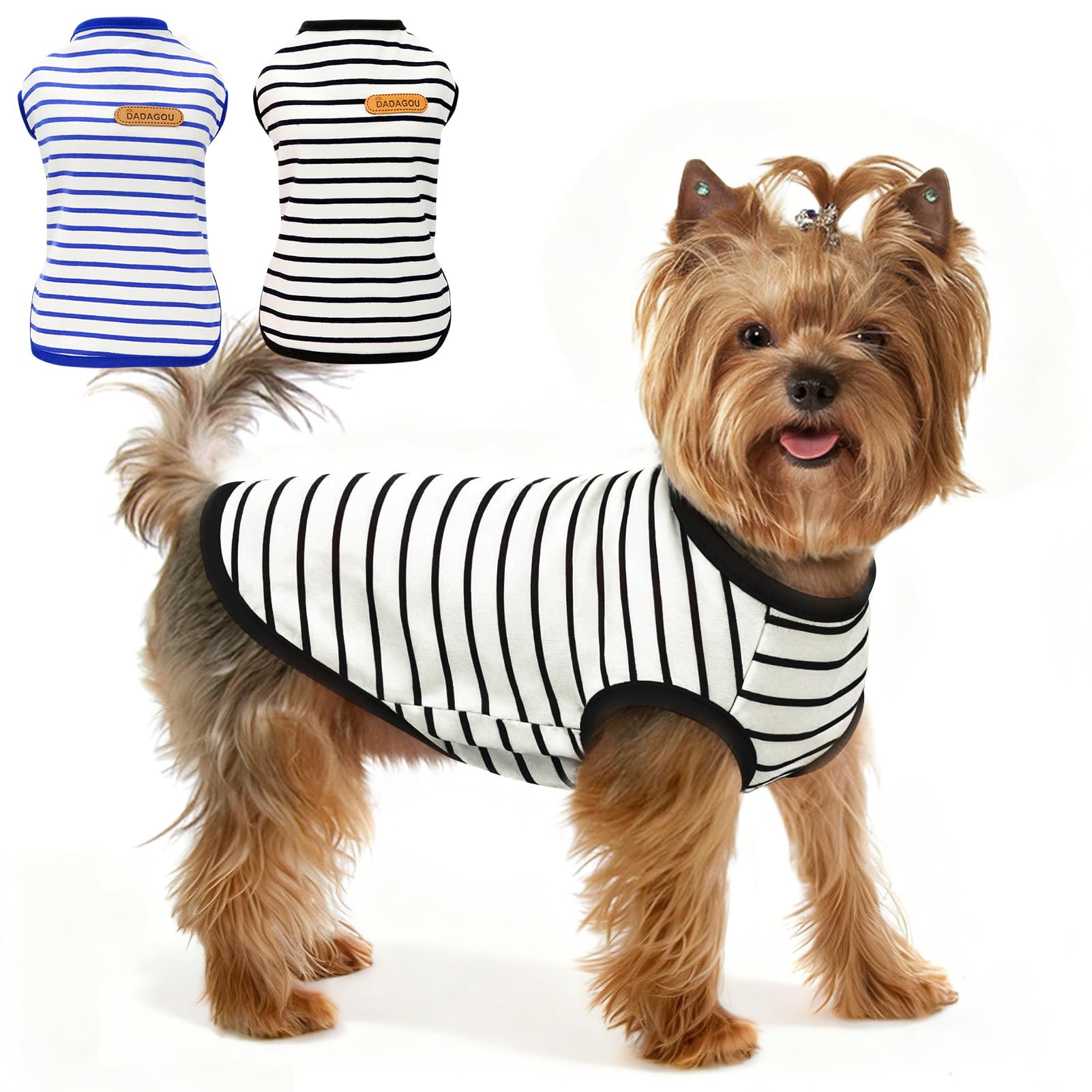 Preferhouse Large Dog Striped Vests 2 Pack, Blue Black, Polyester, Size Large (Chest: 18.5'')