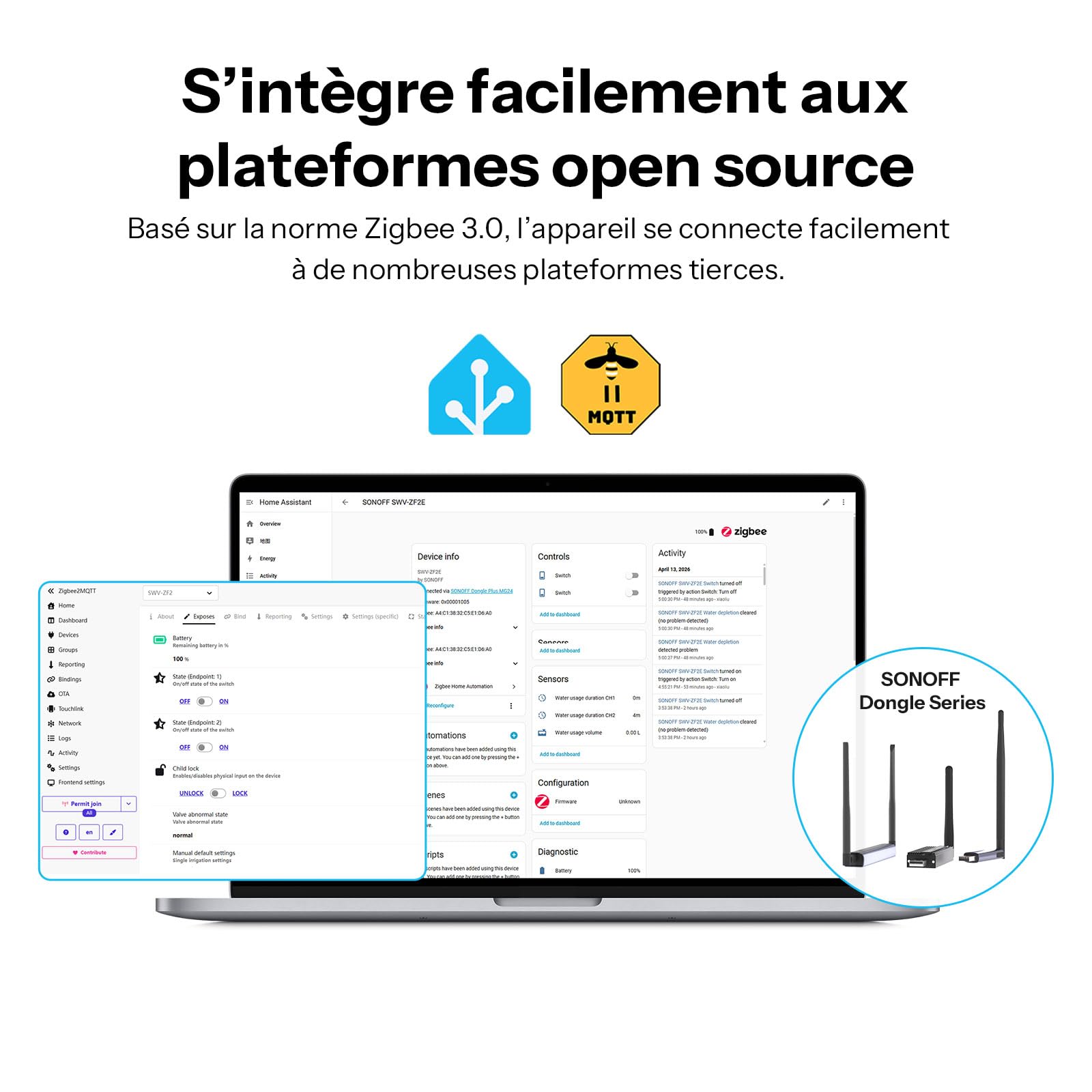 SONOFF SWV-ZF2E Hydro DUO Minuteur d'arrosage Zigbee 2 Zones, entrée en Laiton, IP65, Alimentation Type-C et 4 Piles AA, Adaptation météo avec débitmètre, hub Zigbee requis, Home Assistant