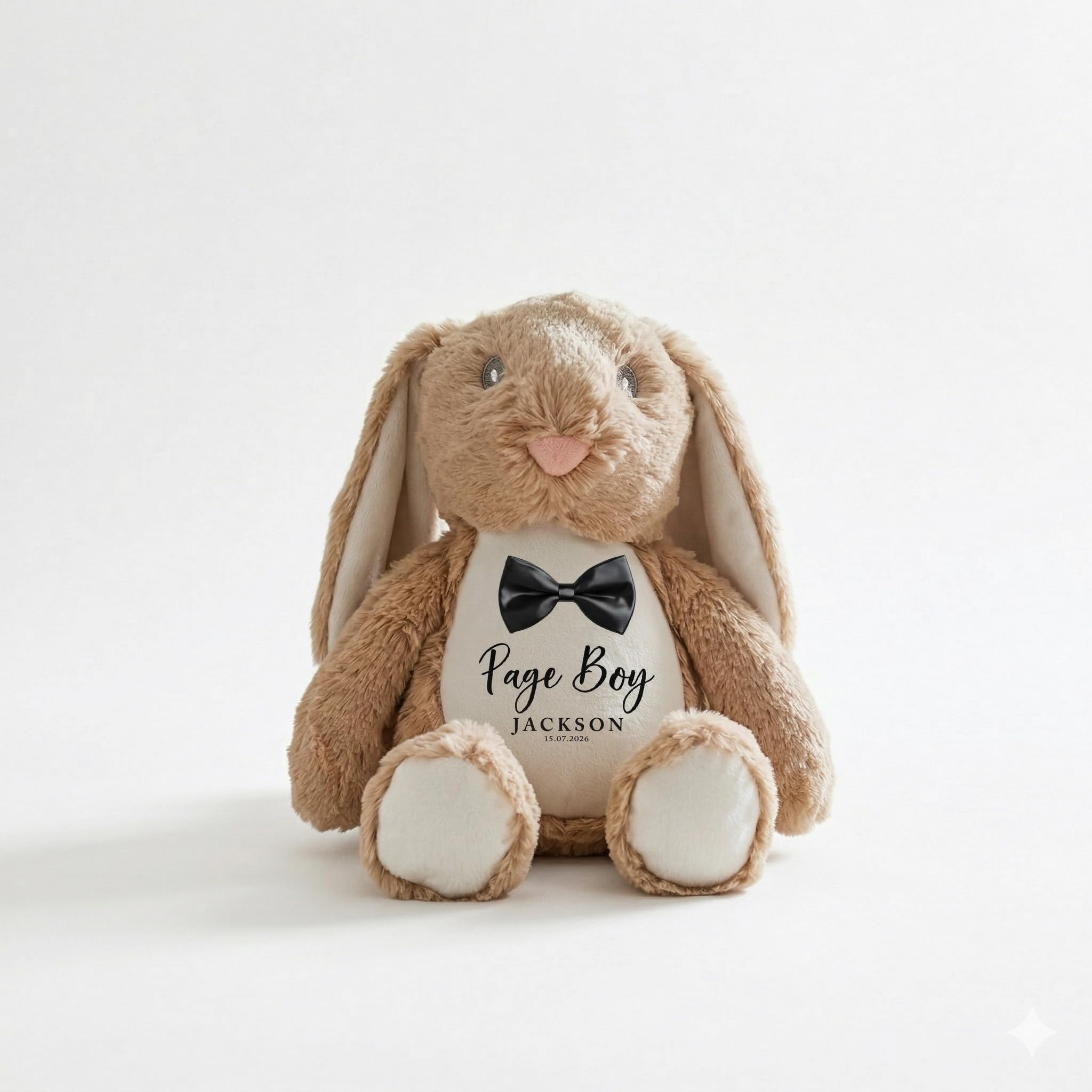 Get Invited Personalised Page Boy Gift – Plush Bunny Soft Toy Keepsake with Custom Name (Brown)