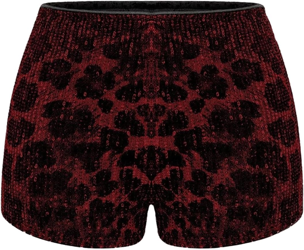 Floerns Women's Sequin Cheetah Print Rave Outfits Y2k Mini Micro Shorts