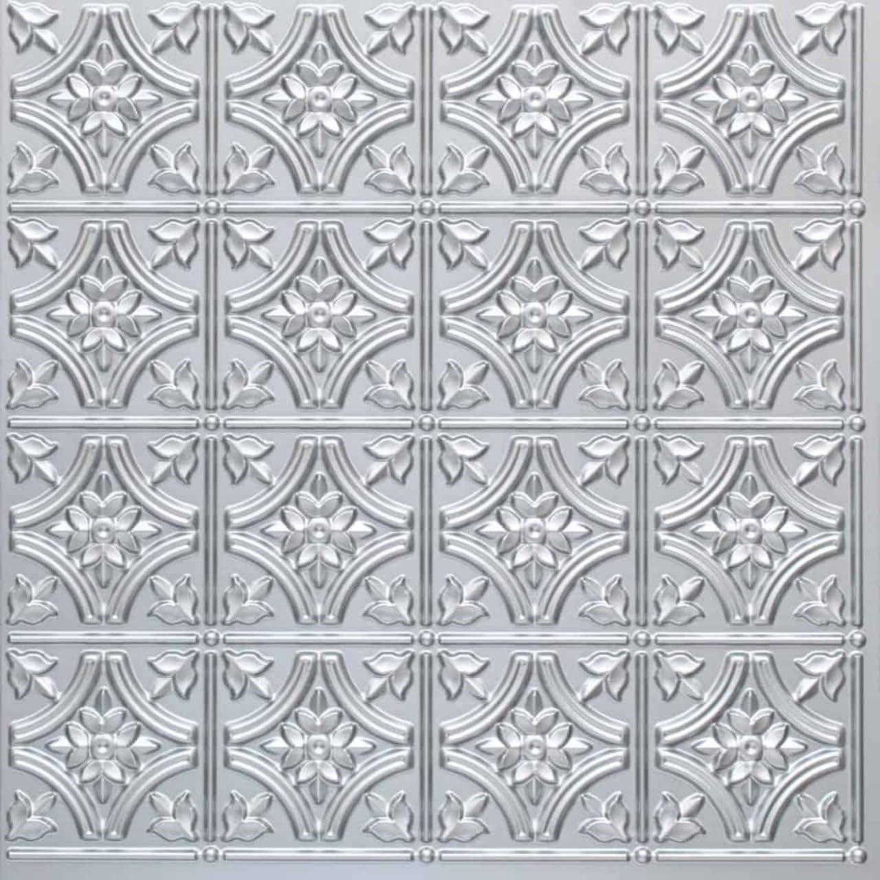 from Plain to Beautiful in Hours 150 Gothic Reims PVC 2' x 2' Glue-up Ceiling Tile (Covers / 40 sq.ft), Silver, 10 Piece