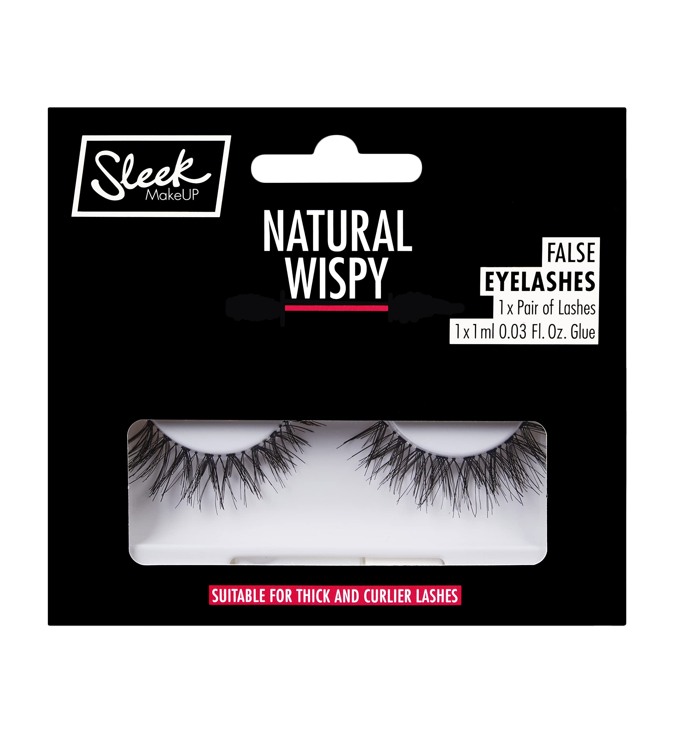 Sleek MakeUP False Lashes, Reusable and Easy to Apply, Latex-Free Glue Included, Natural Wispy, 1 Pair