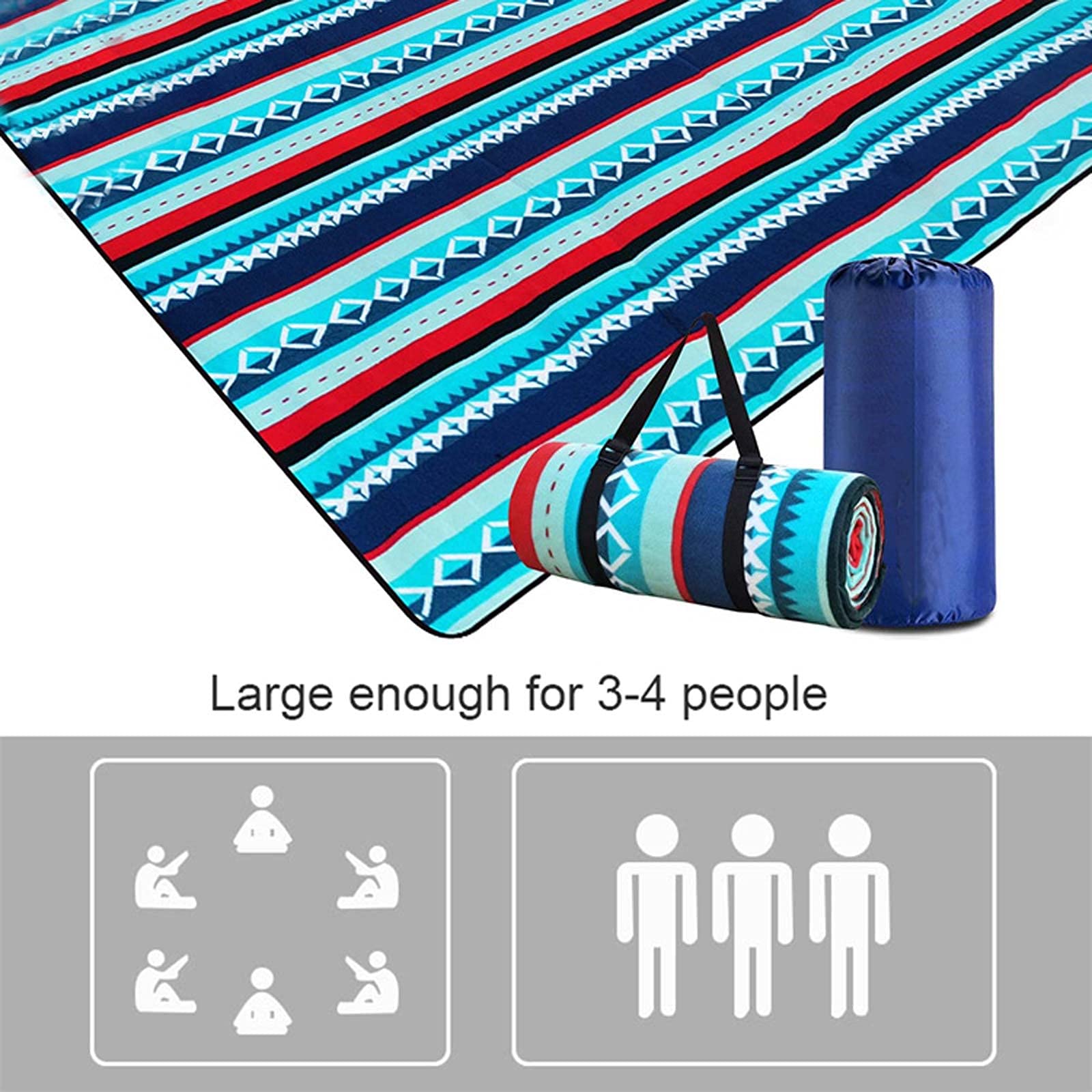 Tapis de Pique Nique, Couverture Pique Niques Imperméable, Natte de Plage Nappe Picnic pour Extérieur Voyages Parc Jardin (Color : Blue Stripe, Size : 150x200cm)