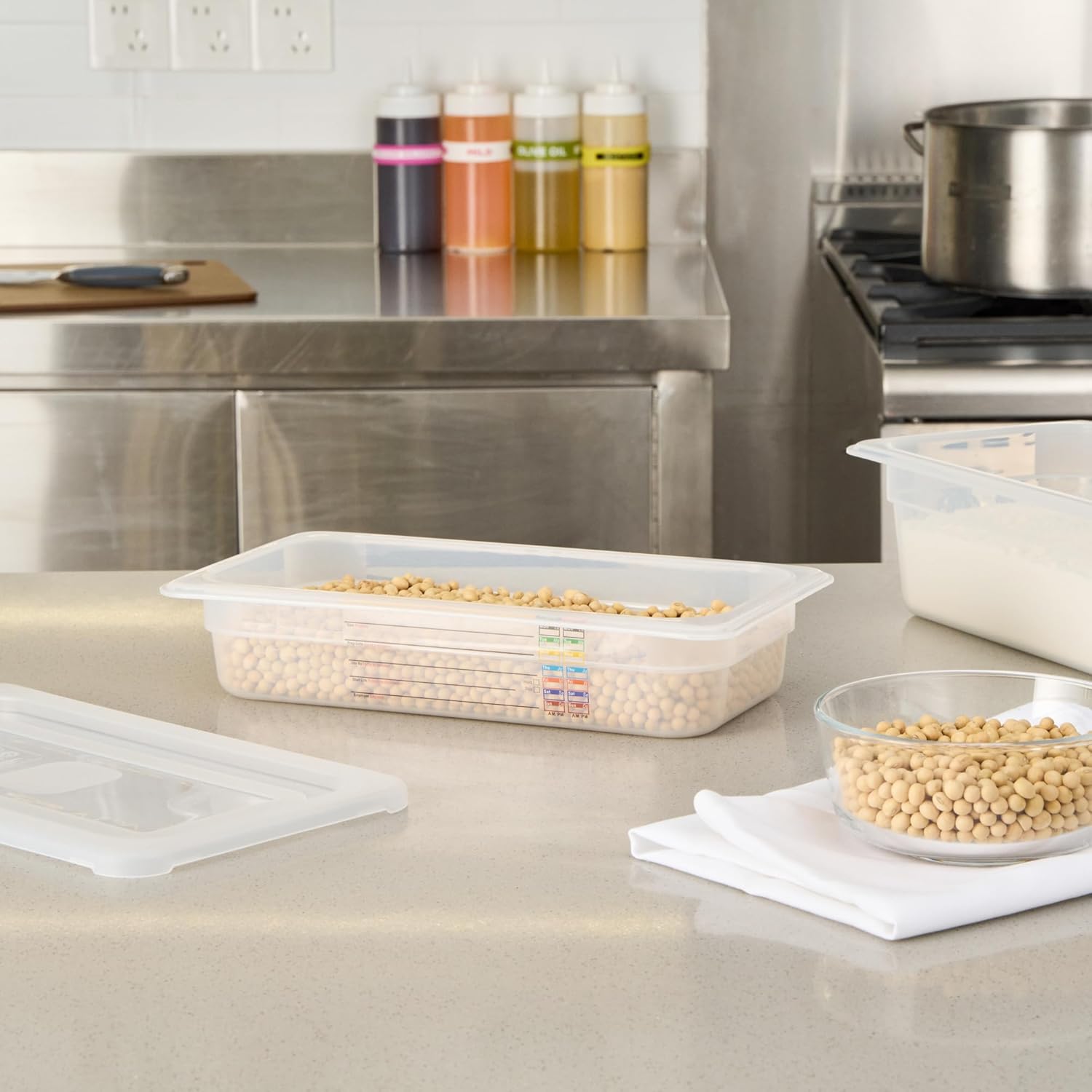 Restaurantware Food Storage Container 10 Pack of 12.7 x 6.8 x 2.5 Inches Plastic Stackable Storage Box White Reusable Label Container Dishwasher Safe For Restaurants And Kitchens