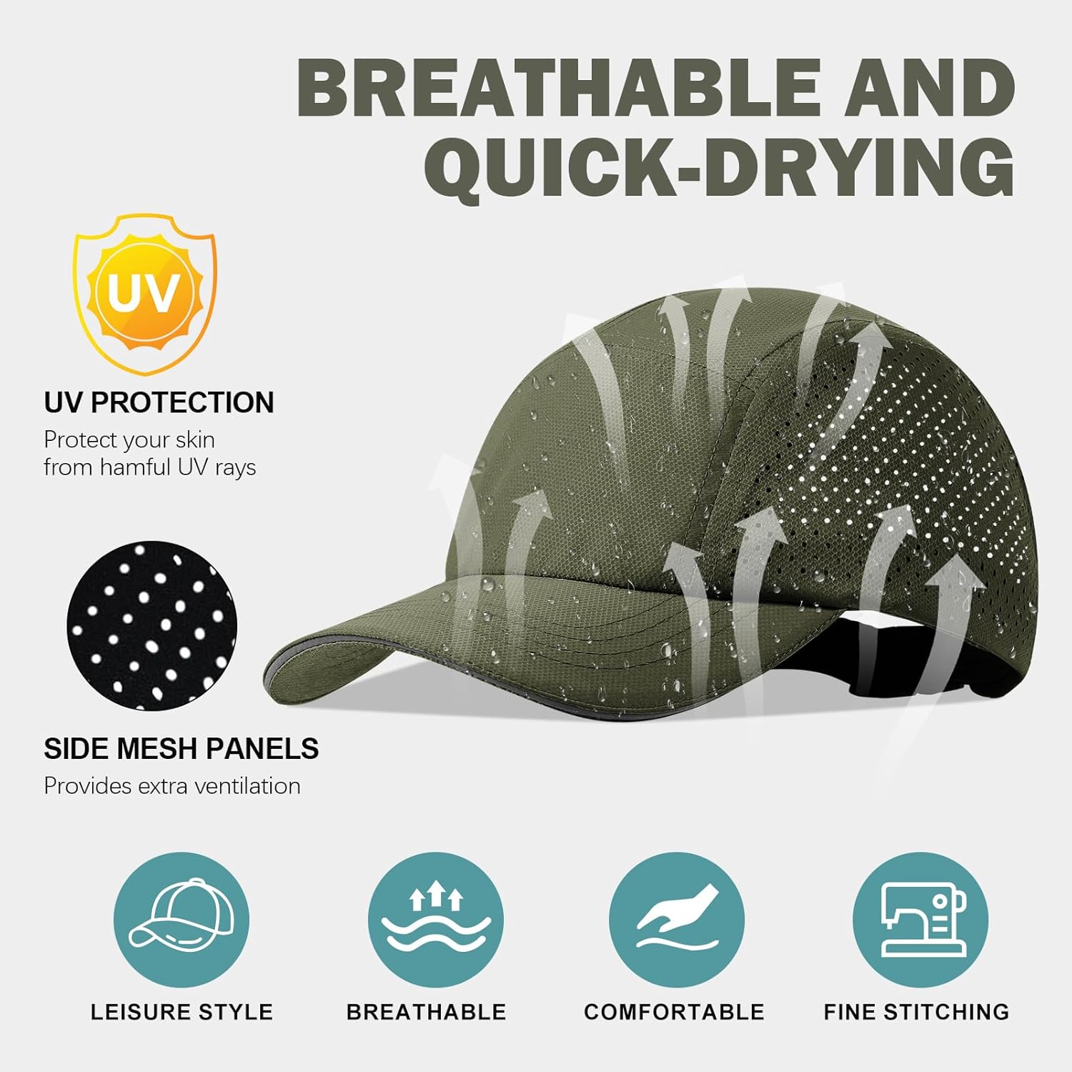 XXL Mens Quick Dry Baseball Cap Cooling Breathable Mesh Sports Cap Lightweight Run Hat with Reflective Trim - Image 2