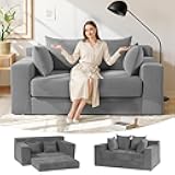 Winzoo Boneless Loveseat Sleeper Sofa, 3-in-1 Convertible Sofa Bed Floor Futon with 4 Pillows, 55