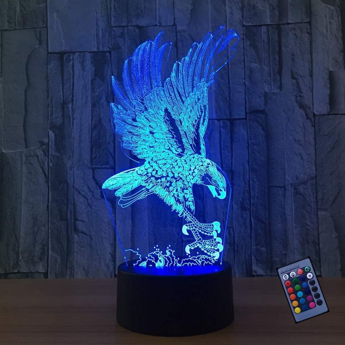 YTDZLTD 3D Eagle Night Light 16 Colors Changing USB Power Remote Control Touch Switch Decor Lamp Optical Illusion Lamp LED Table Desk Lamp