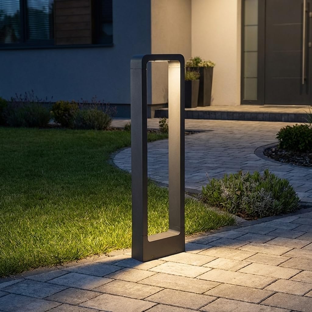 Alpinaluz Baliza LED Exterior 10W 65cm - Lámpara de Pie para Jardín y Caminos con Luz Cálida 3000K - Baliza Moderna en Aluminio Negro IP65 con Iluminación Descendente para Patio y Entrada